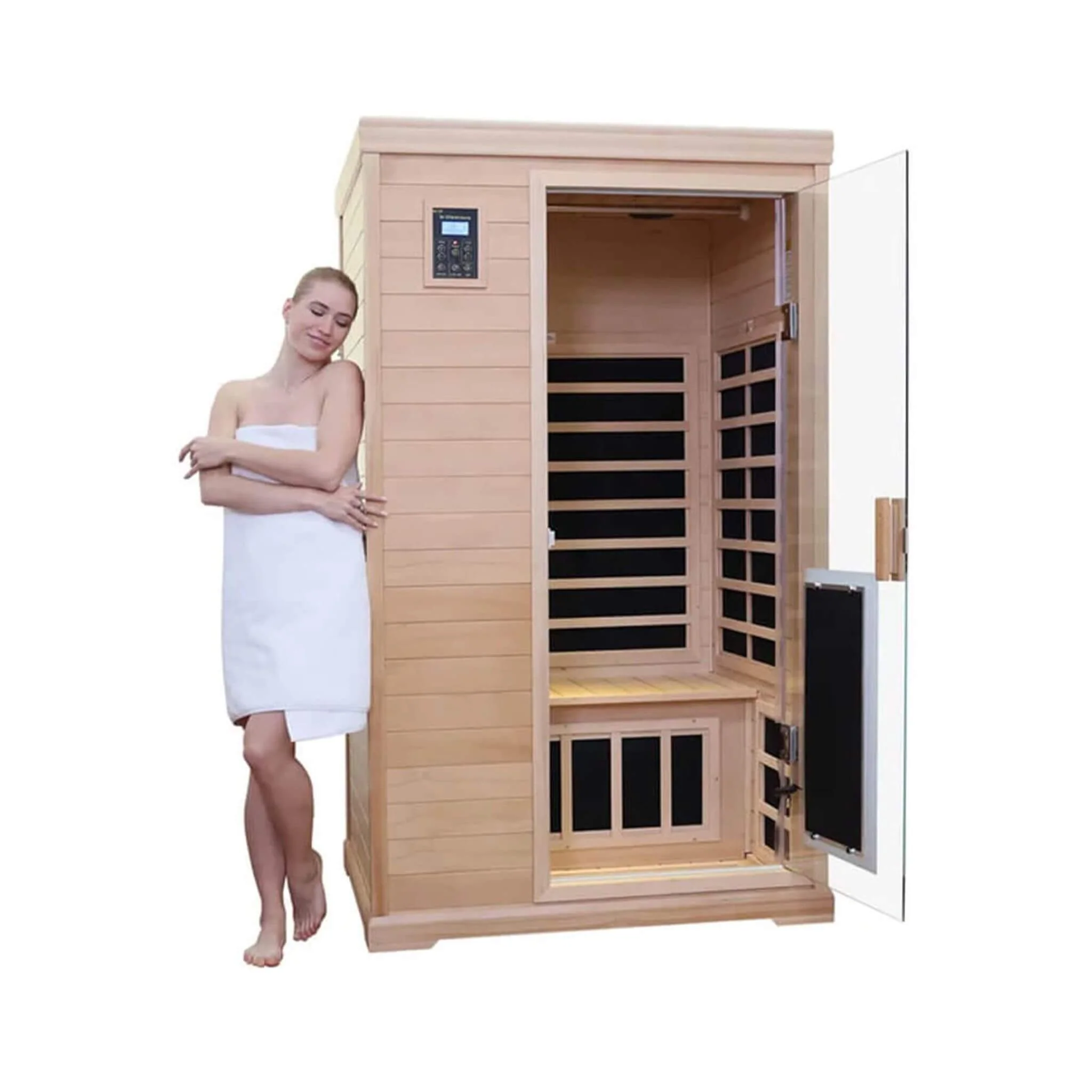 Thermora Ivara Luxury 2-Person Hemlock Wood FAR Infrared Sauna Room W/ Glass Door, 1750W (SAK81525) - Image 12