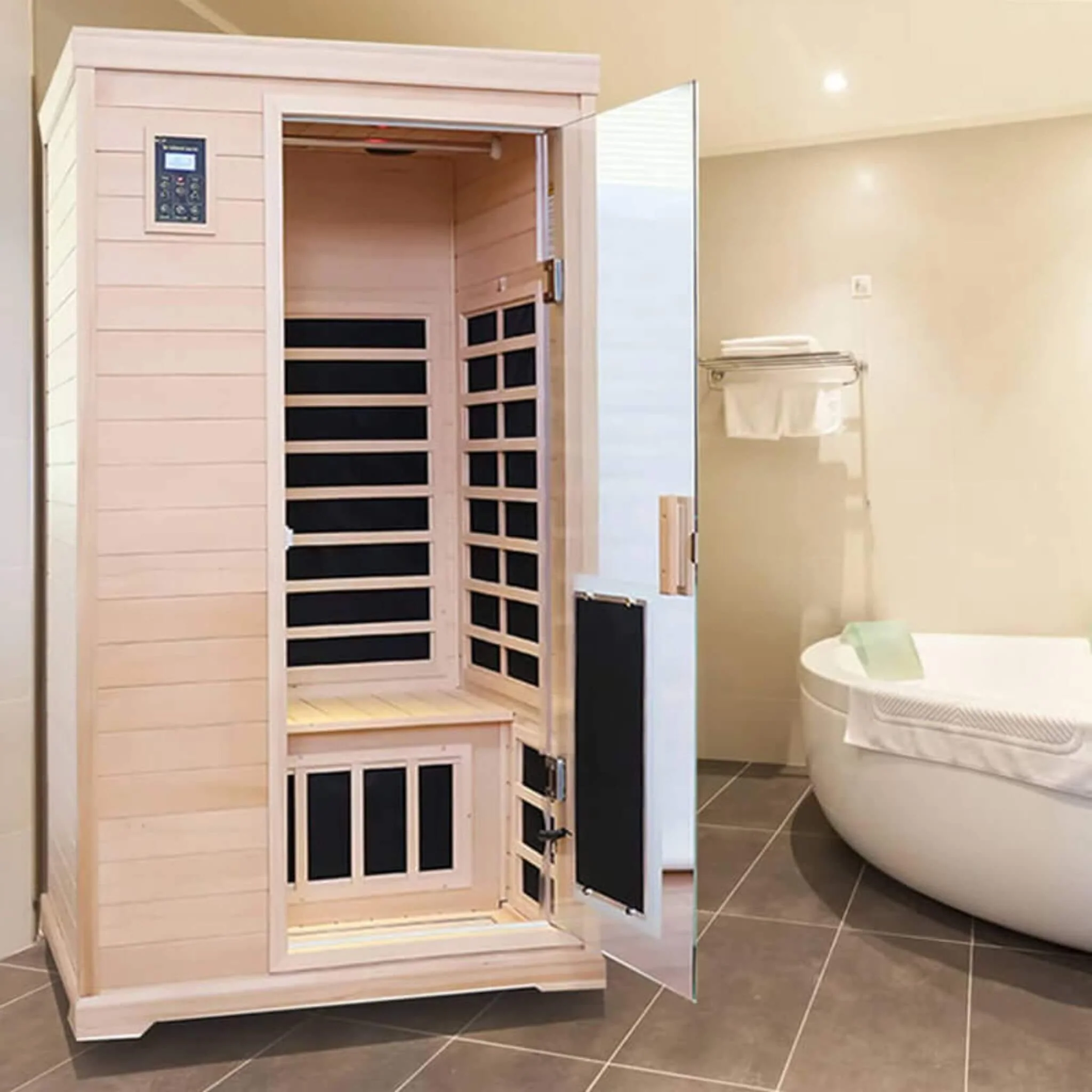 Thermora Ivara Luxury 2-Person Hemlock Wood FAR Infrared Sauna Room W/ Glass Door, 1750W (SAK81525) - Image 17