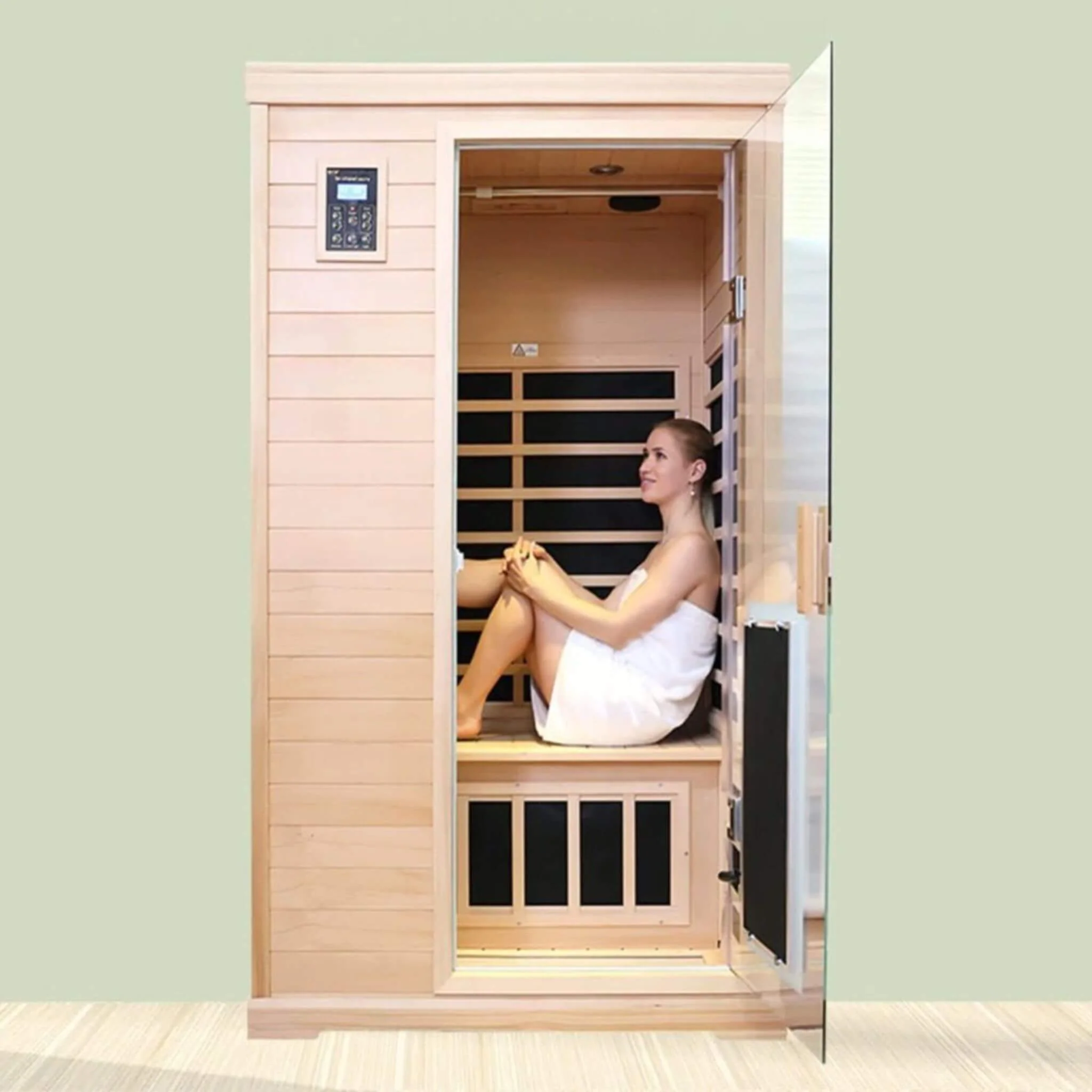 Thermora Ivara Luxury 2-Person Hemlock Wood FAR Infrared Sauna Room W/ Glass Door, 1750W (SAK81525) - Image 3