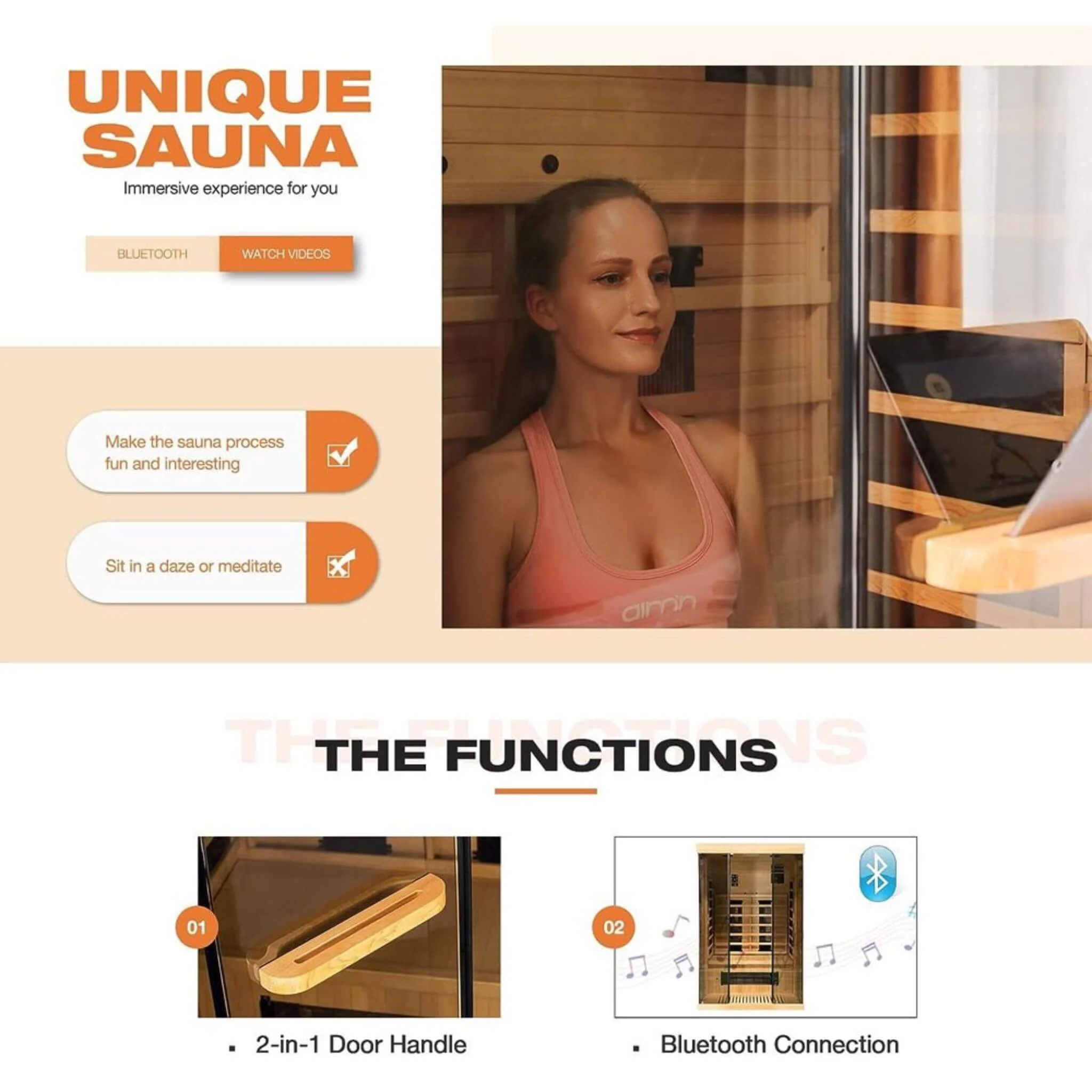 Thermora Valen Luxury 2000W 2-Person Low EMF FAR Infrared Heat Wood Home Personal Spa Sauna W/ Panoramic Tempered Glass (SAK27481) - Image 4
