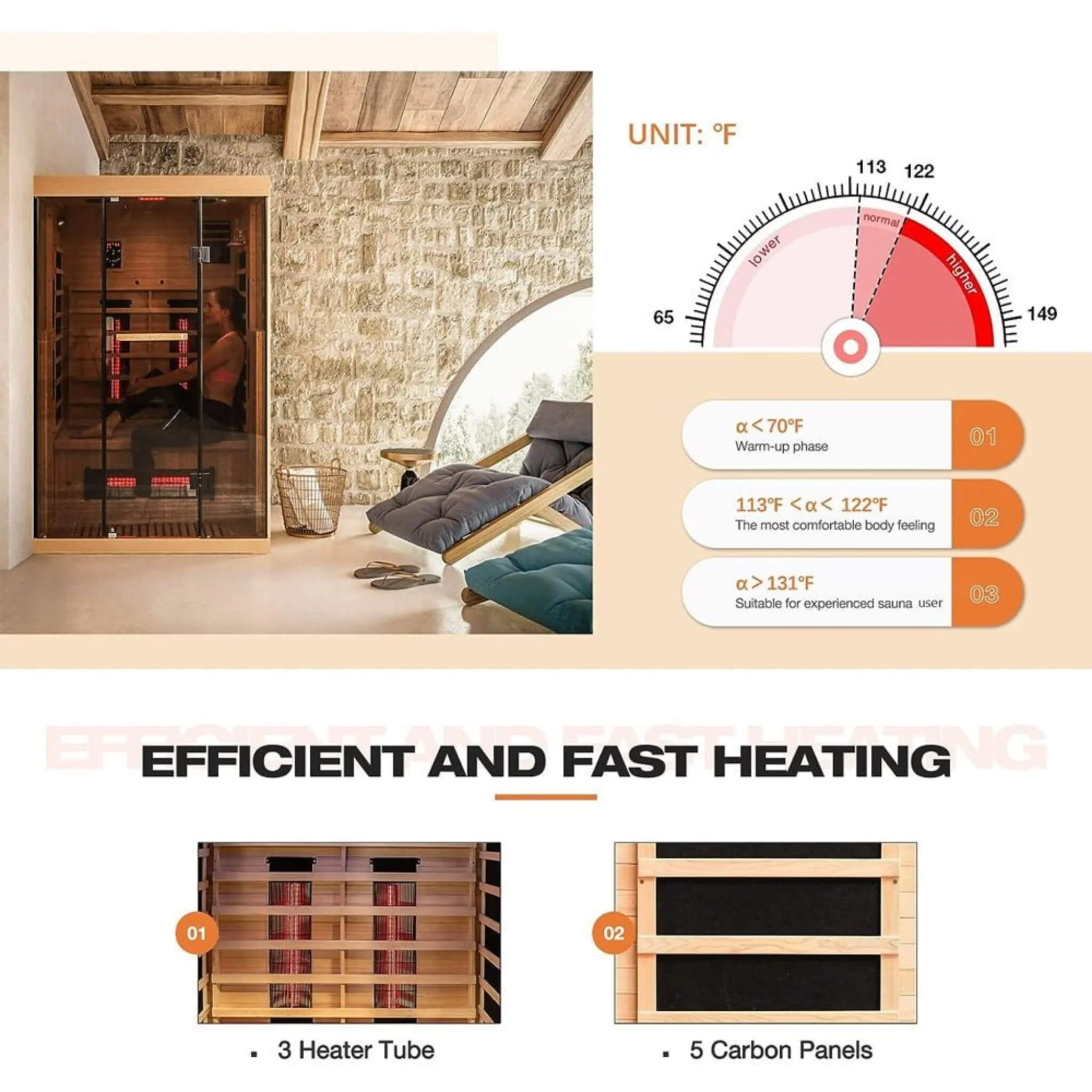 Thermora Valen Luxury 2000W 2-Person Low EMF FAR Infrared Heat Wood Home Personal Spa Sauna W/ Panoramic Tempered Glass (SAK27481) - Image 5