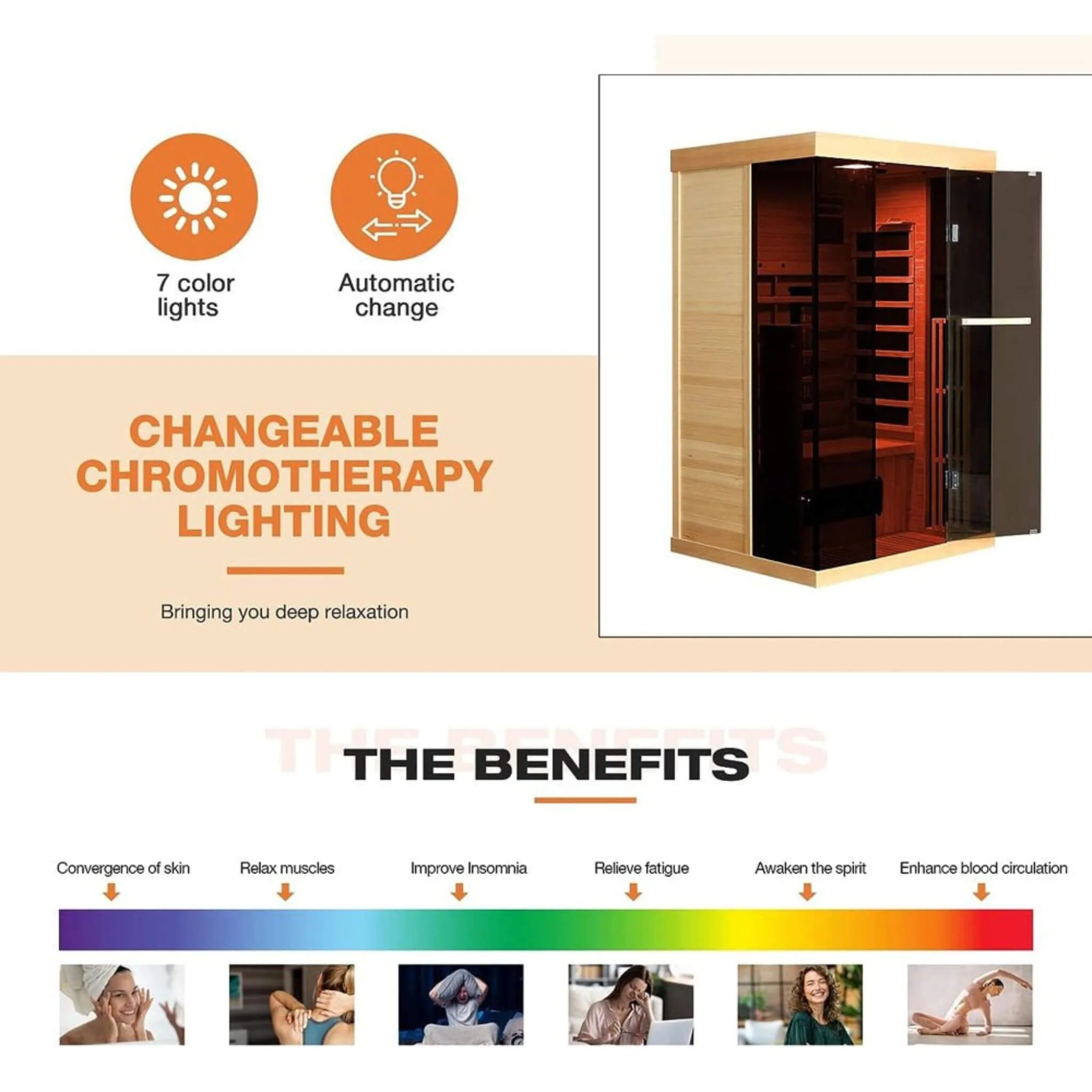 Thermora Valen Luxury 2000W 2-Person Low EMF FAR Infrared Heat Wood Home Personal Spa Sauna W/ Panoramic Tempered Glass (SAK27481) - Image 6