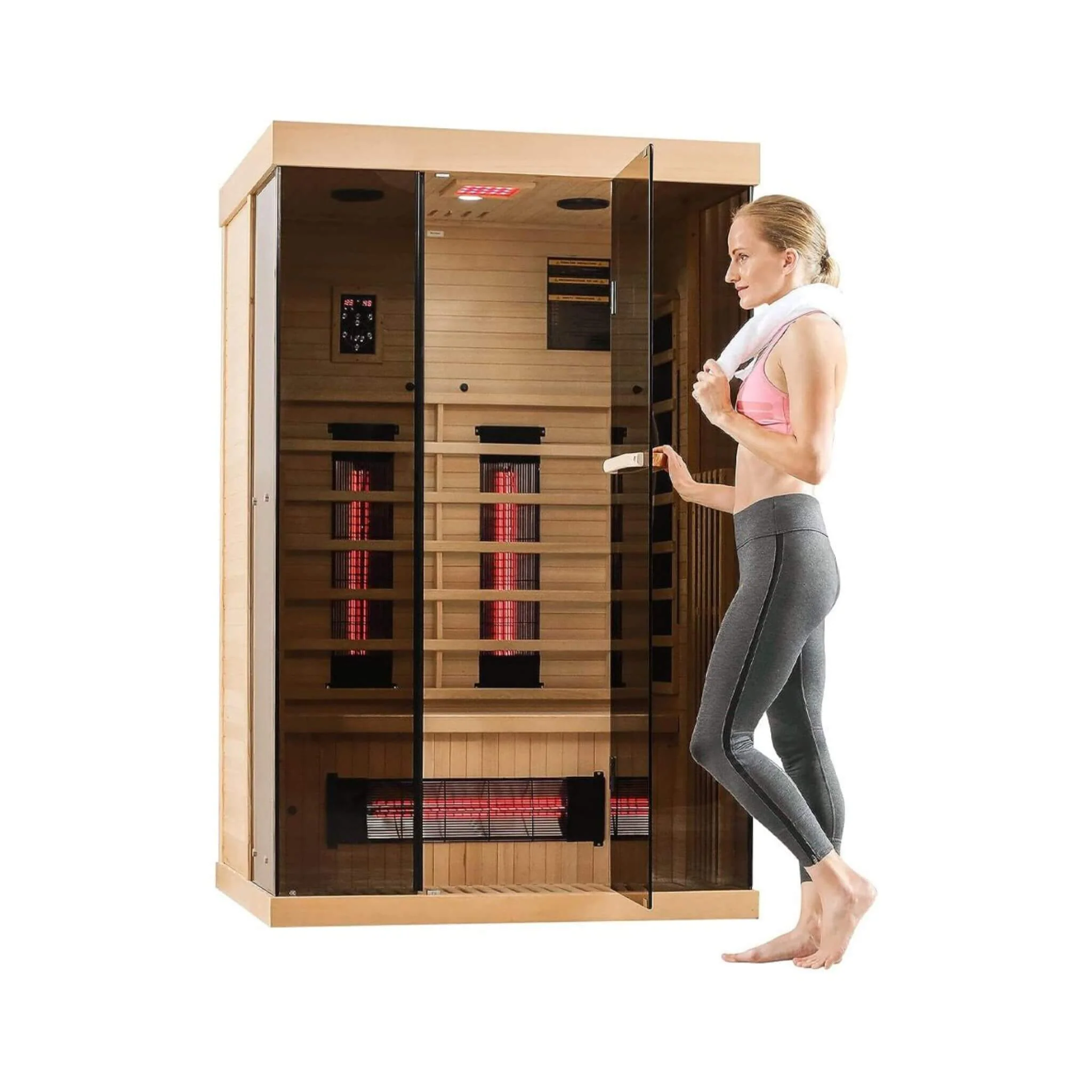 Thermora Valen Luxury 2000W 2-Person Low EMF FAR Infrared Heat Wood Home Personal Spa Sauna W/ Panoramic Tempered Glass (SAK27481) - Image 7