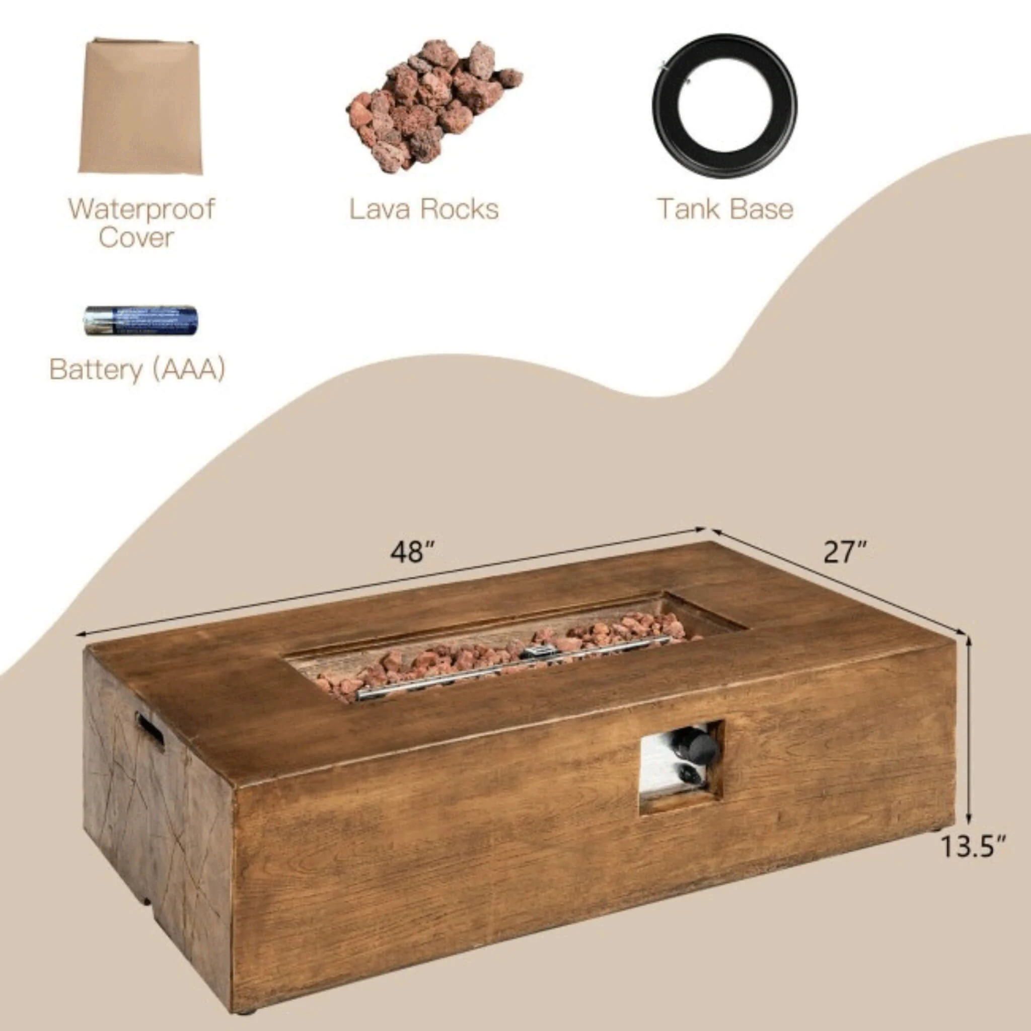 Alora Outdoor Propane Gas Fire Pit Table W/ Lava Rocks & Cover, 50K BTU (SAK94436) - Image 5