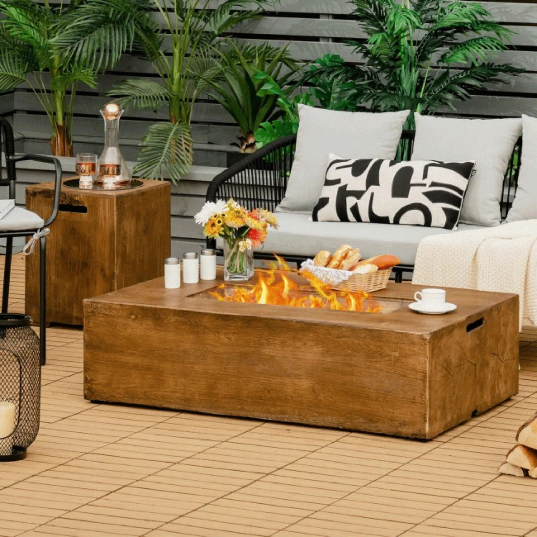 Alora Outdoor Propane Gas Fire Pit Table W/ Lava Rocks & Cover, 50K BTU (SAK94436) - Image 8