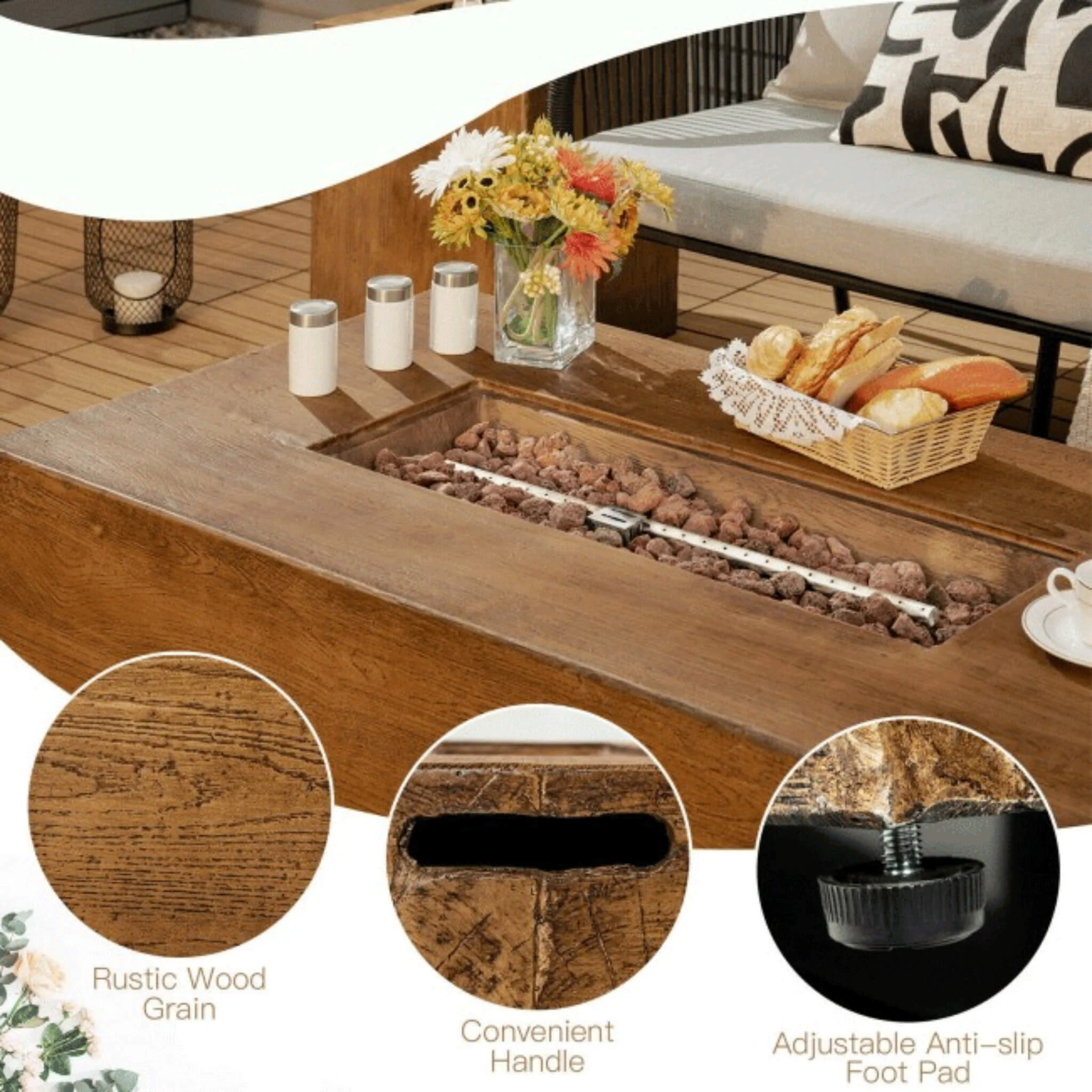 Alora Outdoor Propane Gas Fire Pit Table W/ Lava Rocks & Cover, 50K BTU (SAK94436) - Image 9