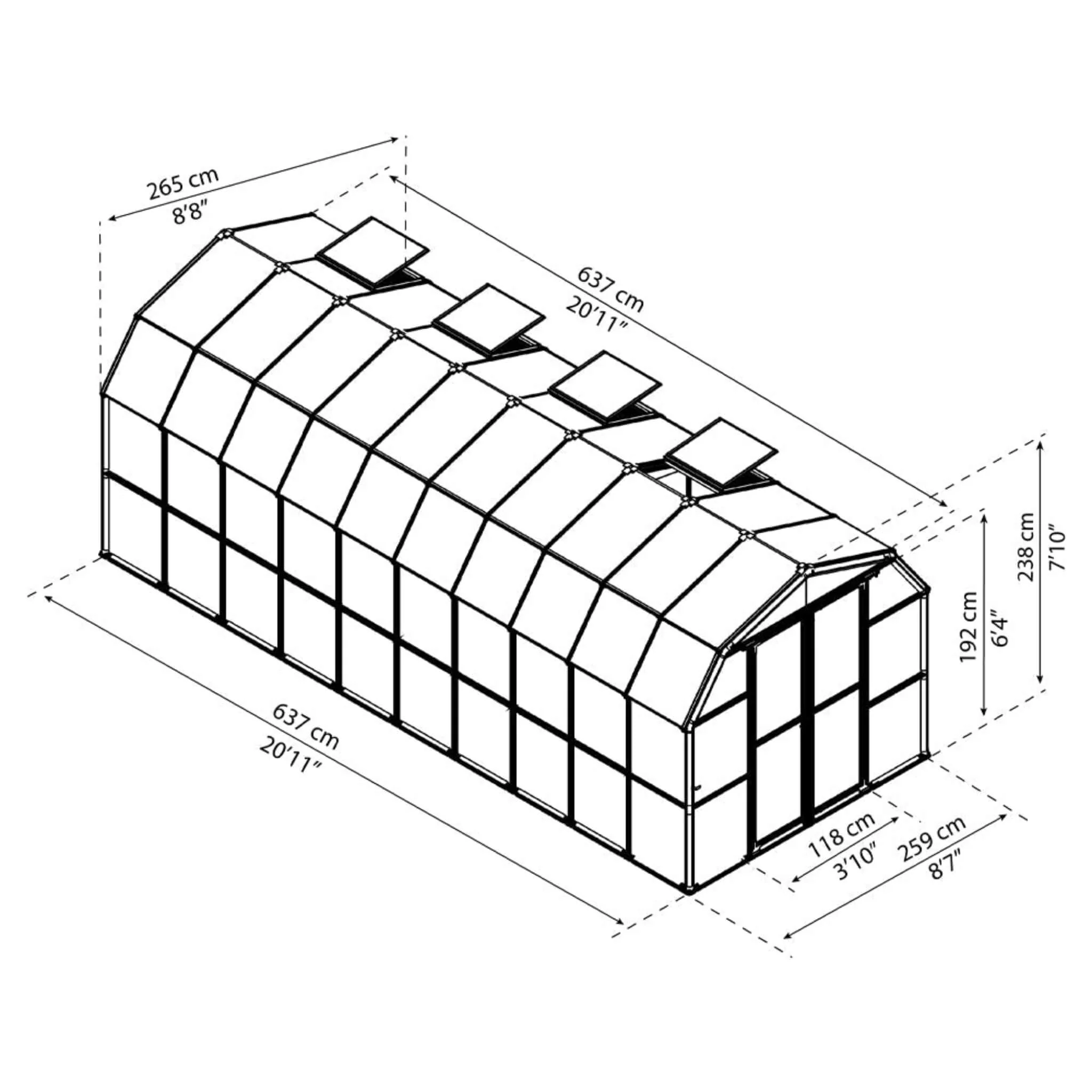 [08X20FT] Extra-Large Barn-Style Weatherproof Walk-In Greenhouse With Roof Vents (SAK85716) - Image 6