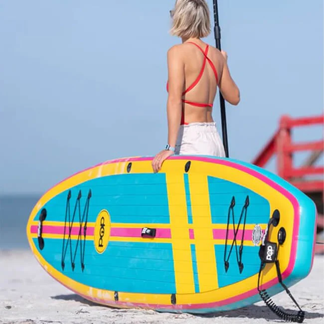 Pop Board Co. Premium Inflatable Paddle Board 11'0 Yacht Hopper Turq/Pink/Ylw (92646029) - Image 9