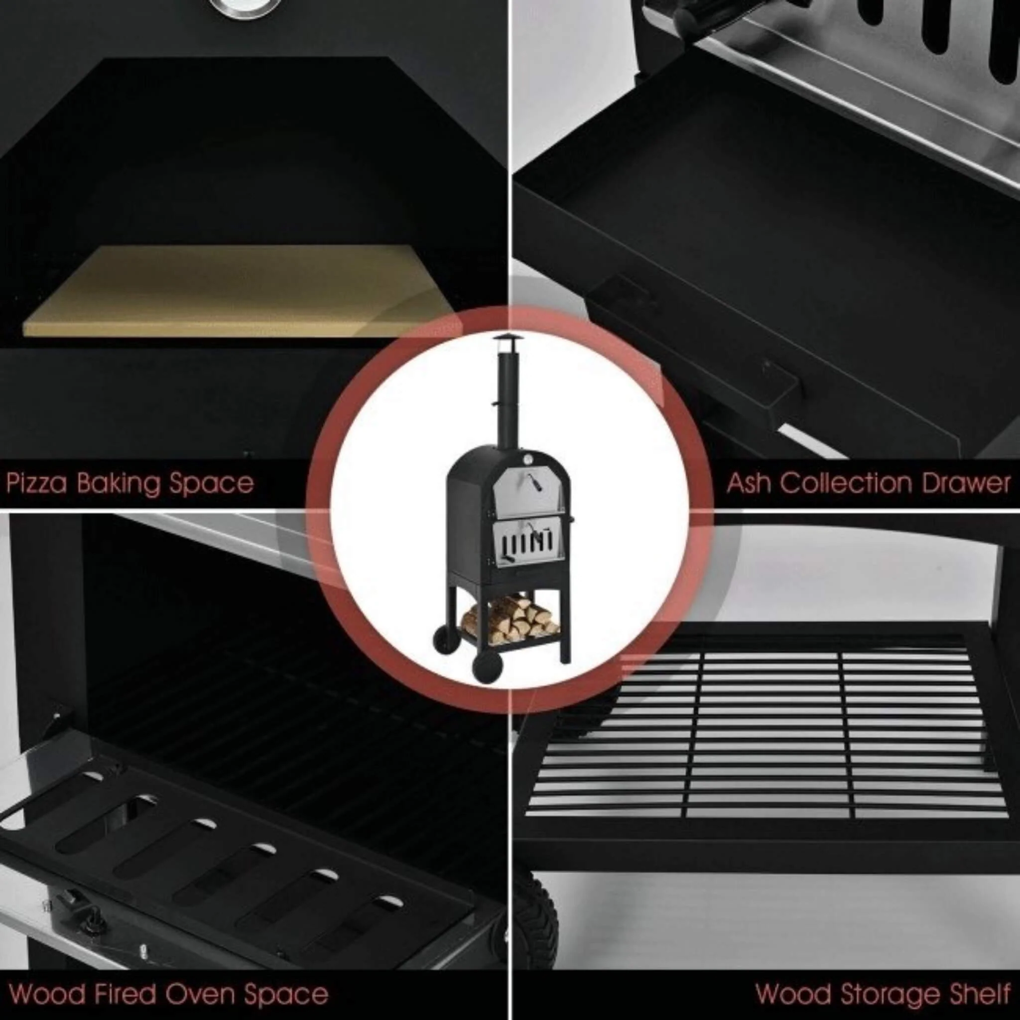 Portable Outdoor Wood Fired Pizza Oven W/ Pizza Stone & Waterproof Cover (SAK82635) - Image 11