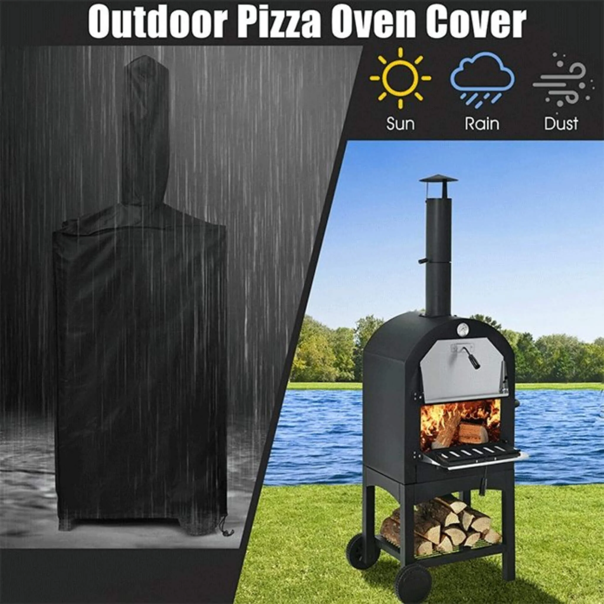 Portable Outdoor Wood Fired Pizza Oven W/ Pizza Stone & Waterproof Cover (SAK82635) - Image 5