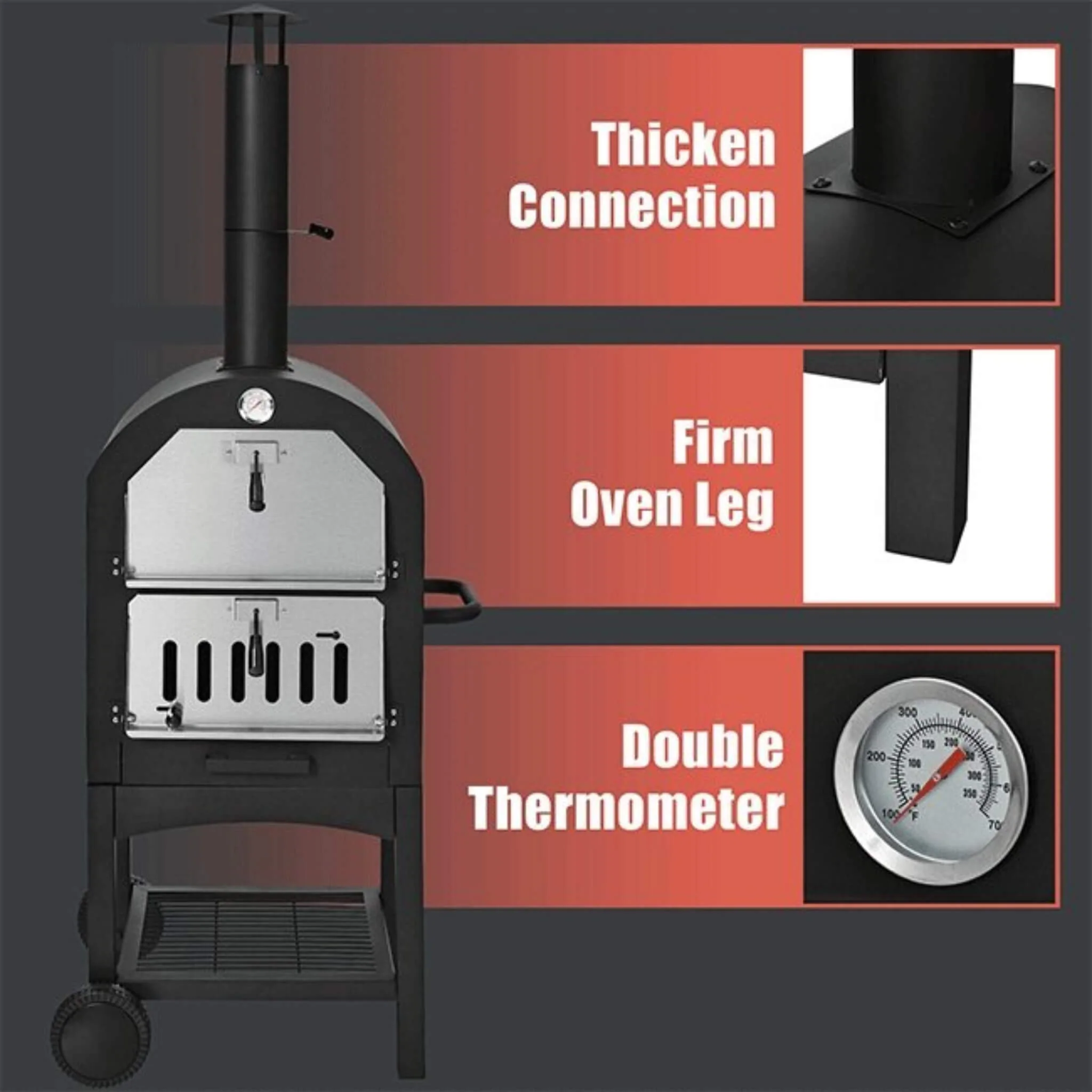 Portable Outdoor Wood Fired Pizza Oven W/ Pizza Stone & Waterproof Cover (SAK82635) - Image 7