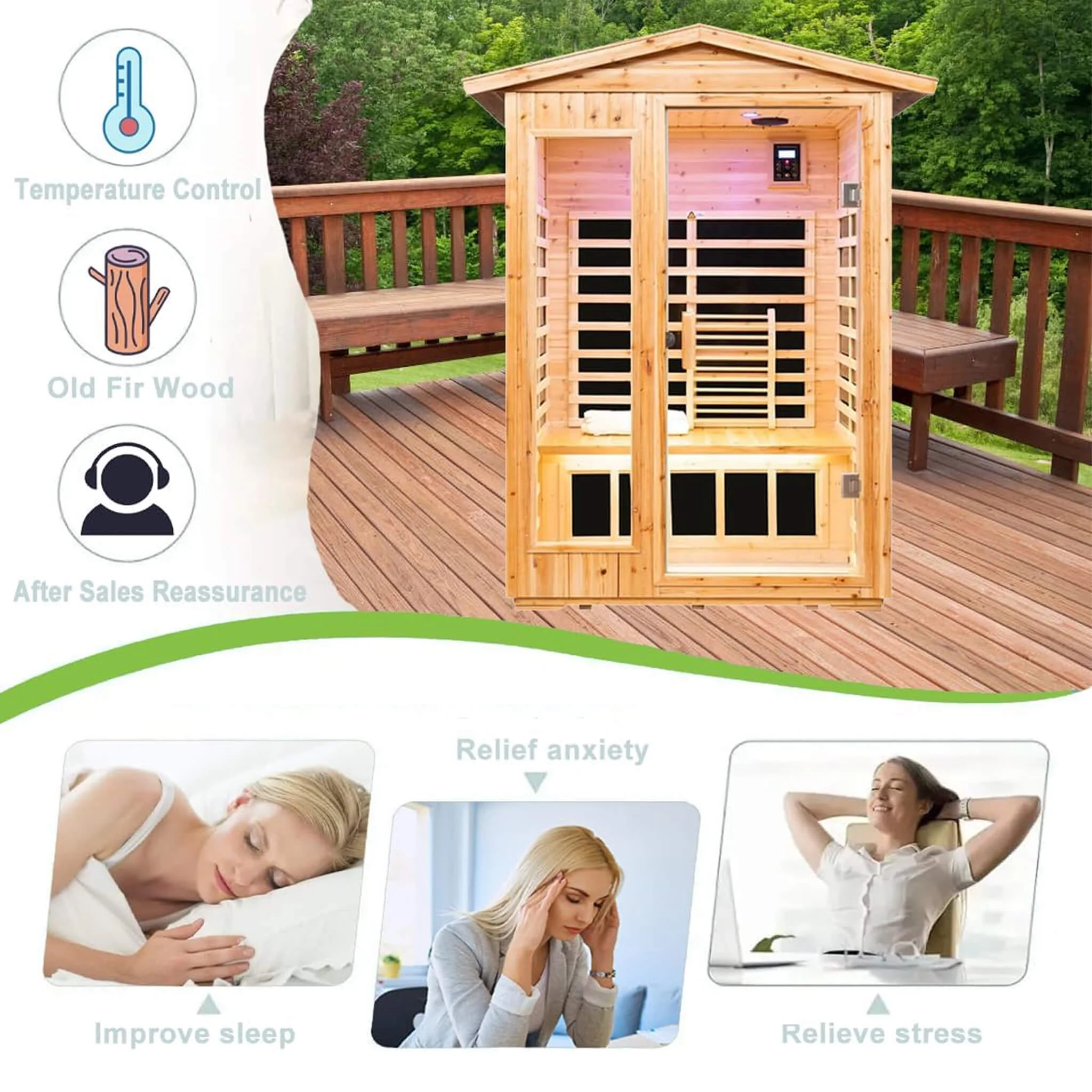 Thermora Zorin Premium 2-Person Indoor Outdoor Low EMF FAR-Infrared Hemlock Wood Personal Home Sauna Spa, 1750W (SAK27451) - Image 3