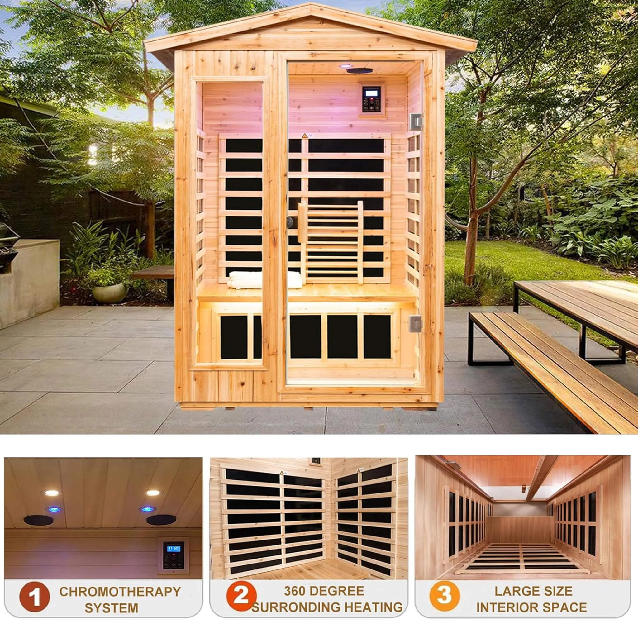 Thermora Zorin Premium 2-Person Indoor Outdoor Low EMF FAR-Infrared Hemlock Wood Personal Home Sauna Spa, 1750W (SAK27451) - Image 5