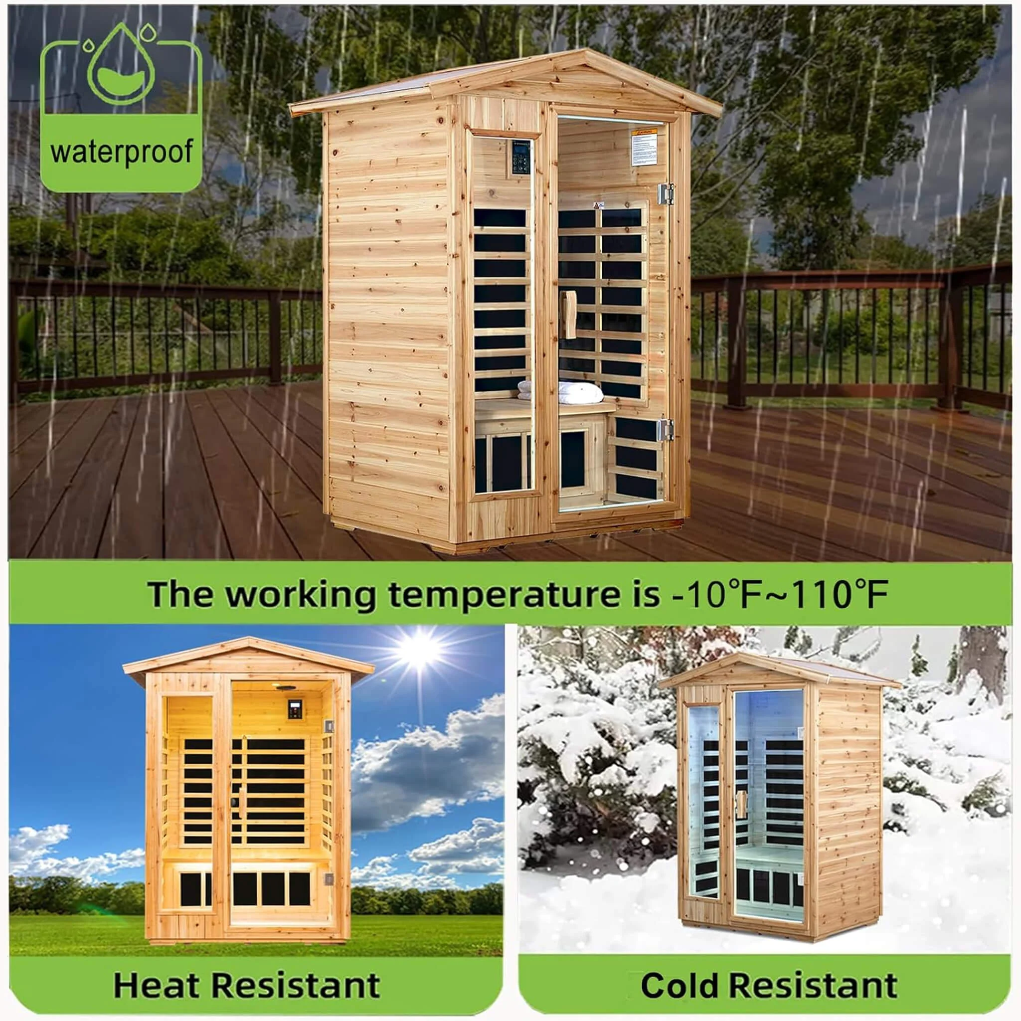 Thermora Zorin Premium 2-Person Indoor Outdoor Low EMF FAR-Infrared Hemlock Wood Personal Home Sauna Spa, 1750W (SAK27451) - Image 6