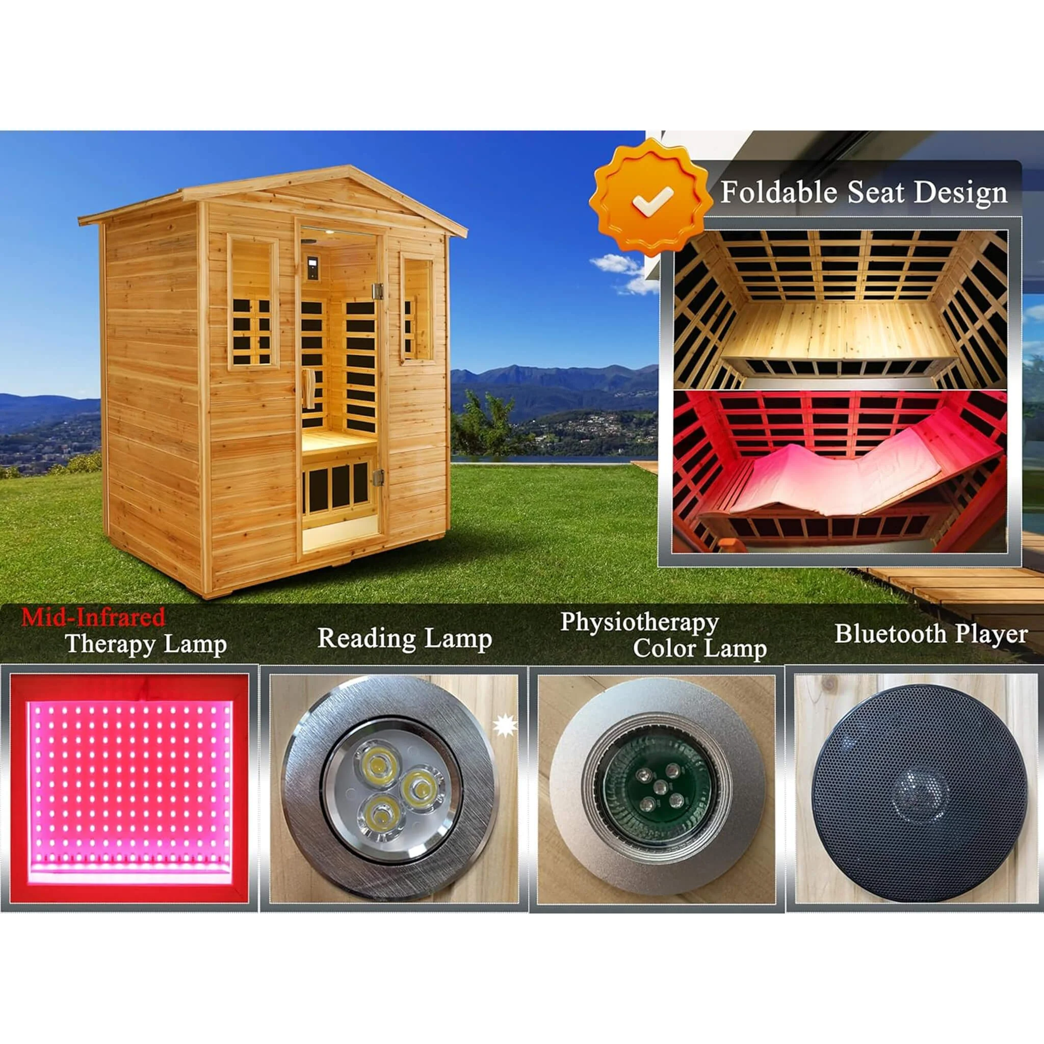 Thermora Kora Deluxe 3-Person Outdoor Full Spectrum Low EMF Infrared Home Sauna With Bluetooth Speakers And LED Reading Light (SAK14098) - Image 4