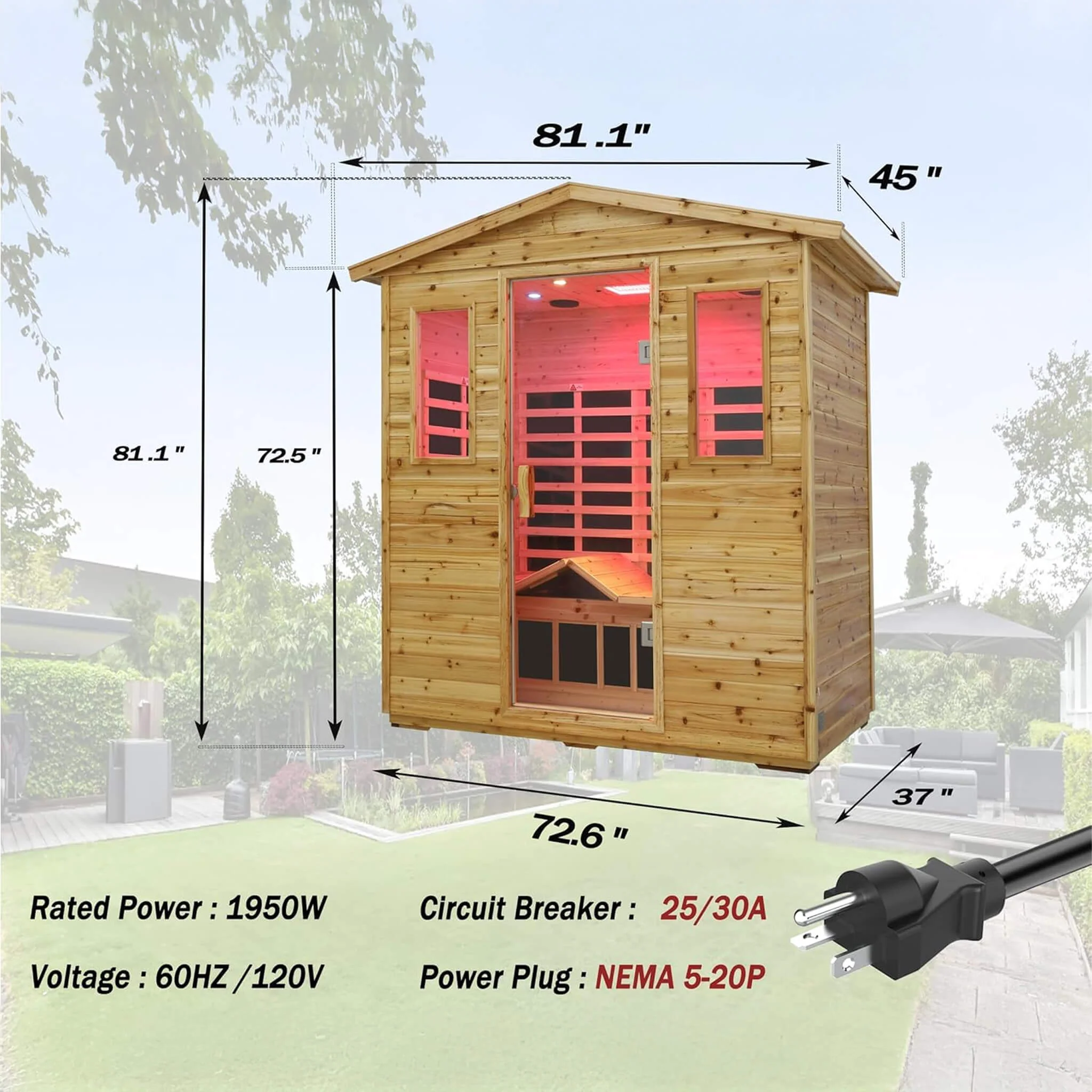 Thermora Kora Deluxe 3-Person Outdoor Full Spectrum Low EMF Infrared Home Sauna With Bluetooth Speakers And LED Reading Light (SAK14098) - Image 6