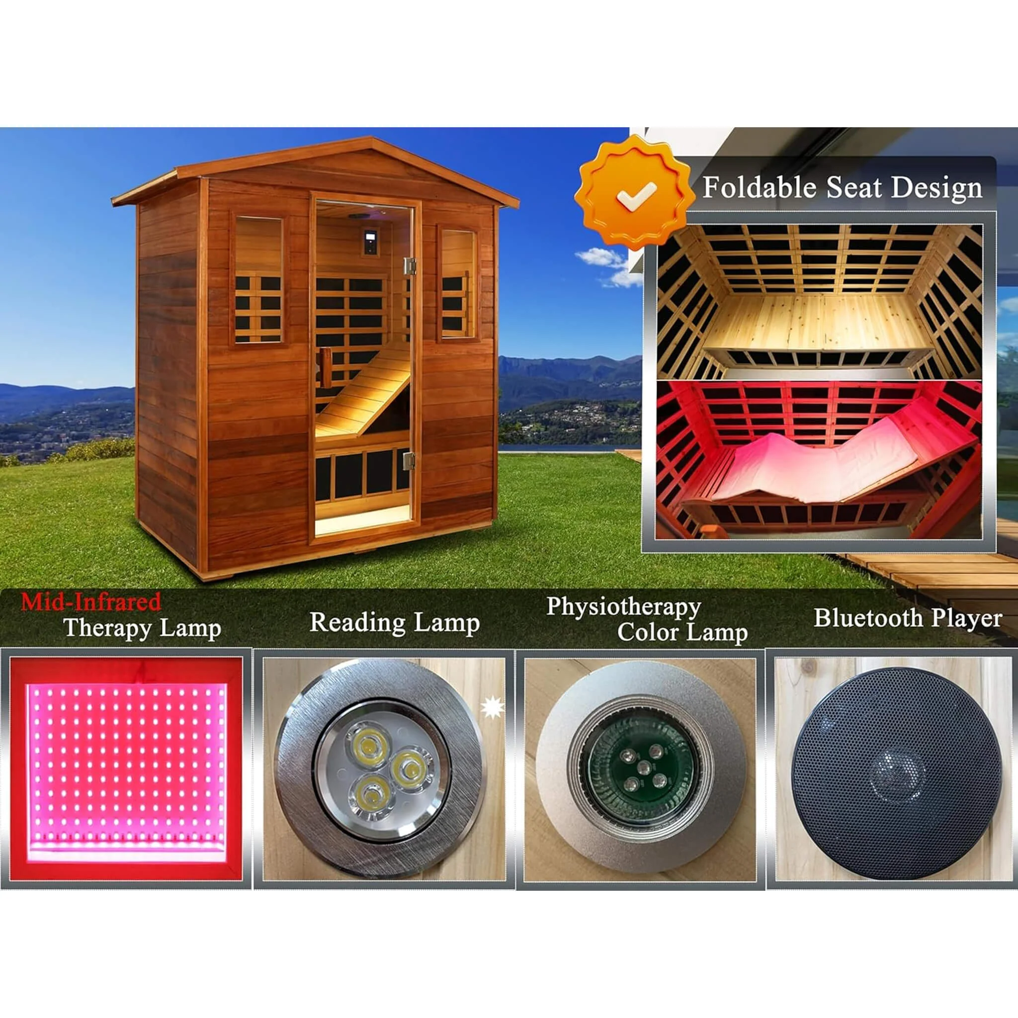Thermora Vanta Luxury 3-Person Outdoor Mahogany Full Spectrum Ultra-Low EMF FAR Infrared Sauna With Chromotherapy And Bluetooth Speakers (SAK83460) - Image 5