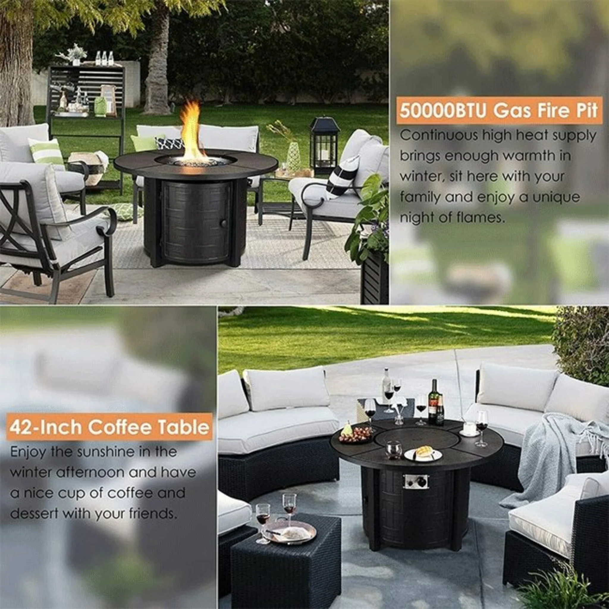 Alora Premium 42-Inch Outdoor 50K BTU Propane Patio Gas Fire Pit Coffee Table W/ Cover (SAK95331) - Image 6