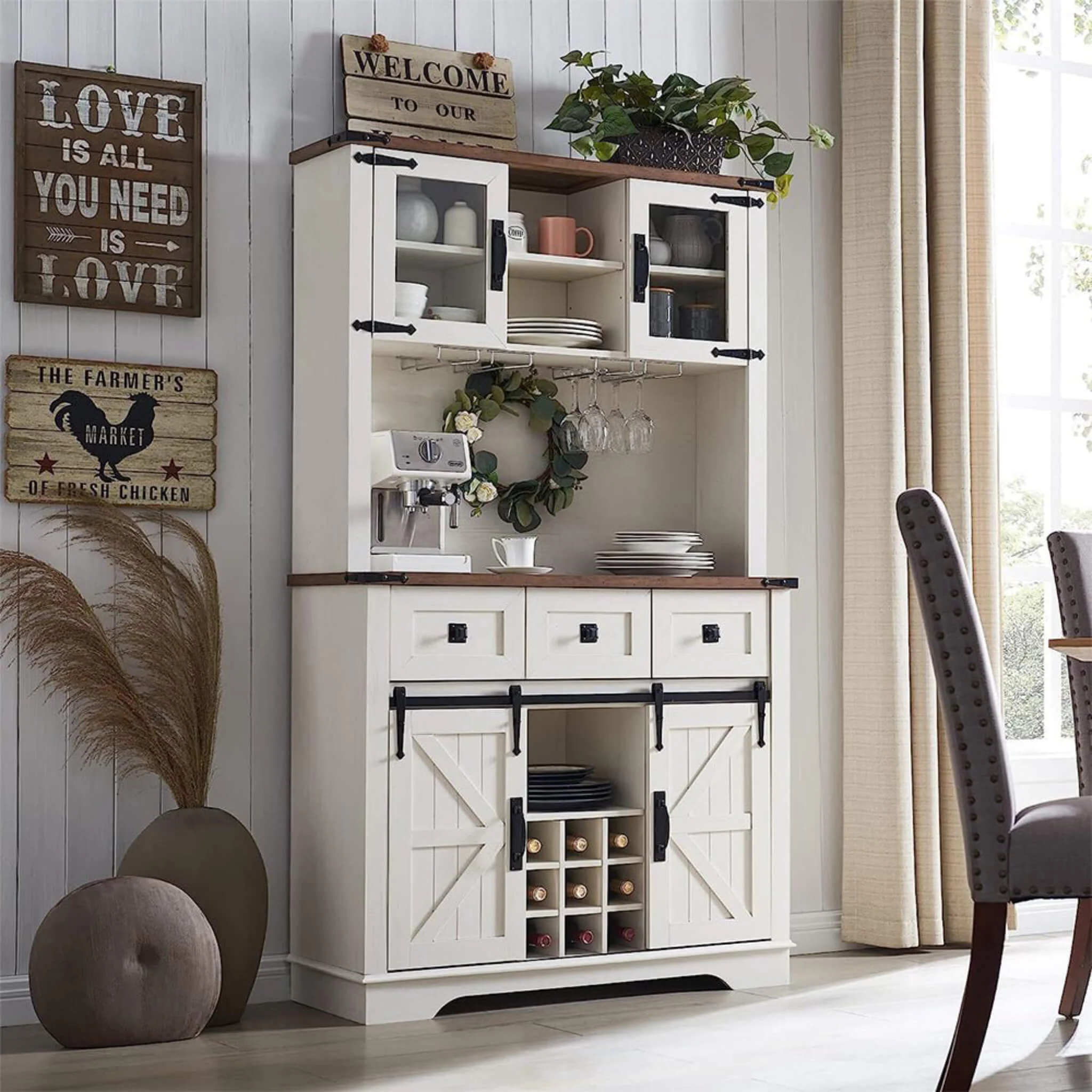 Nuvia Premium 72-Inch Home Bar Wine Cabinet W/ Sliding Barn Door (SAK12947) - Image 3
