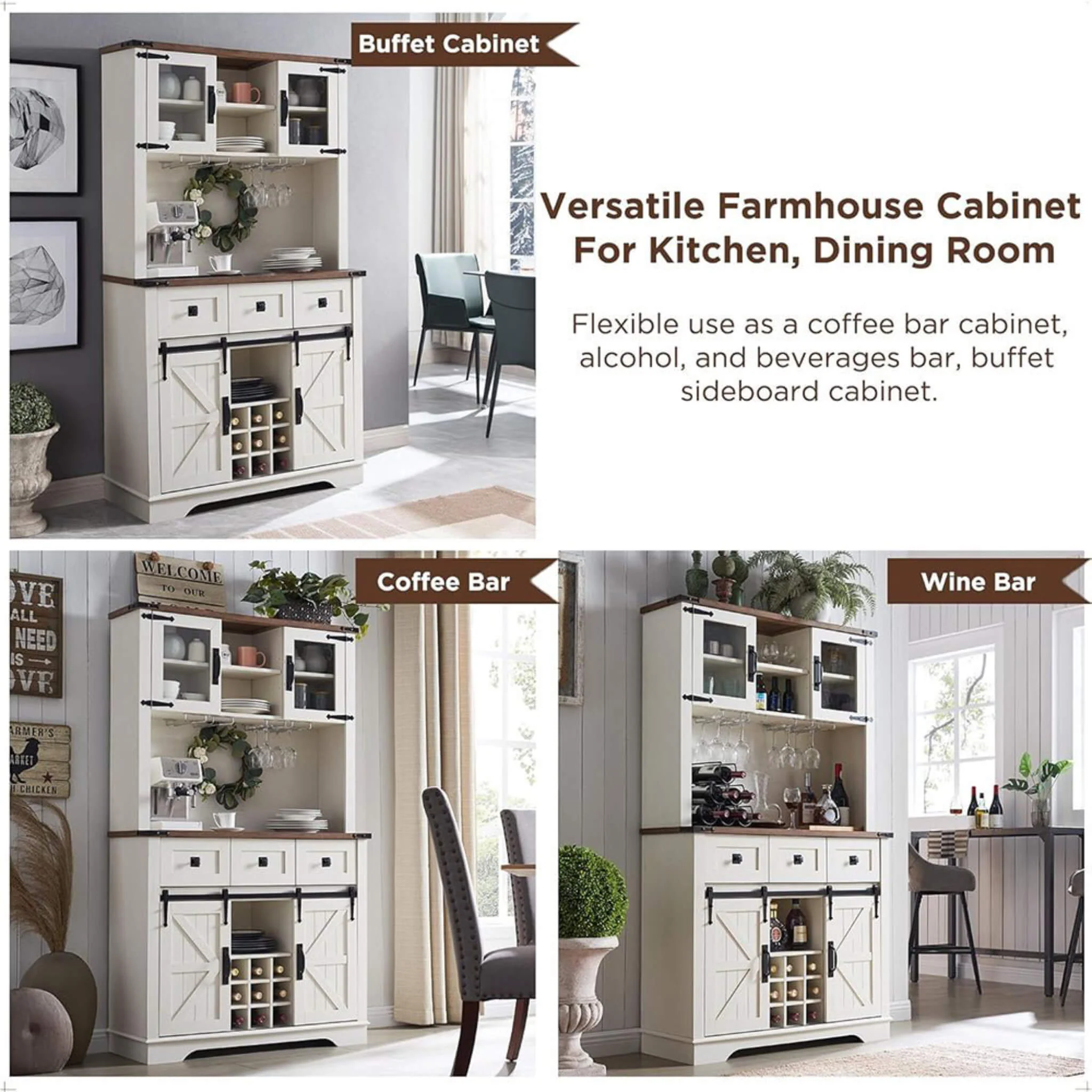 Nuvia Premium 72-Inch Home Bar Wine Cabinet W/ Sliding Barn Door (SAK12947) - Image 4