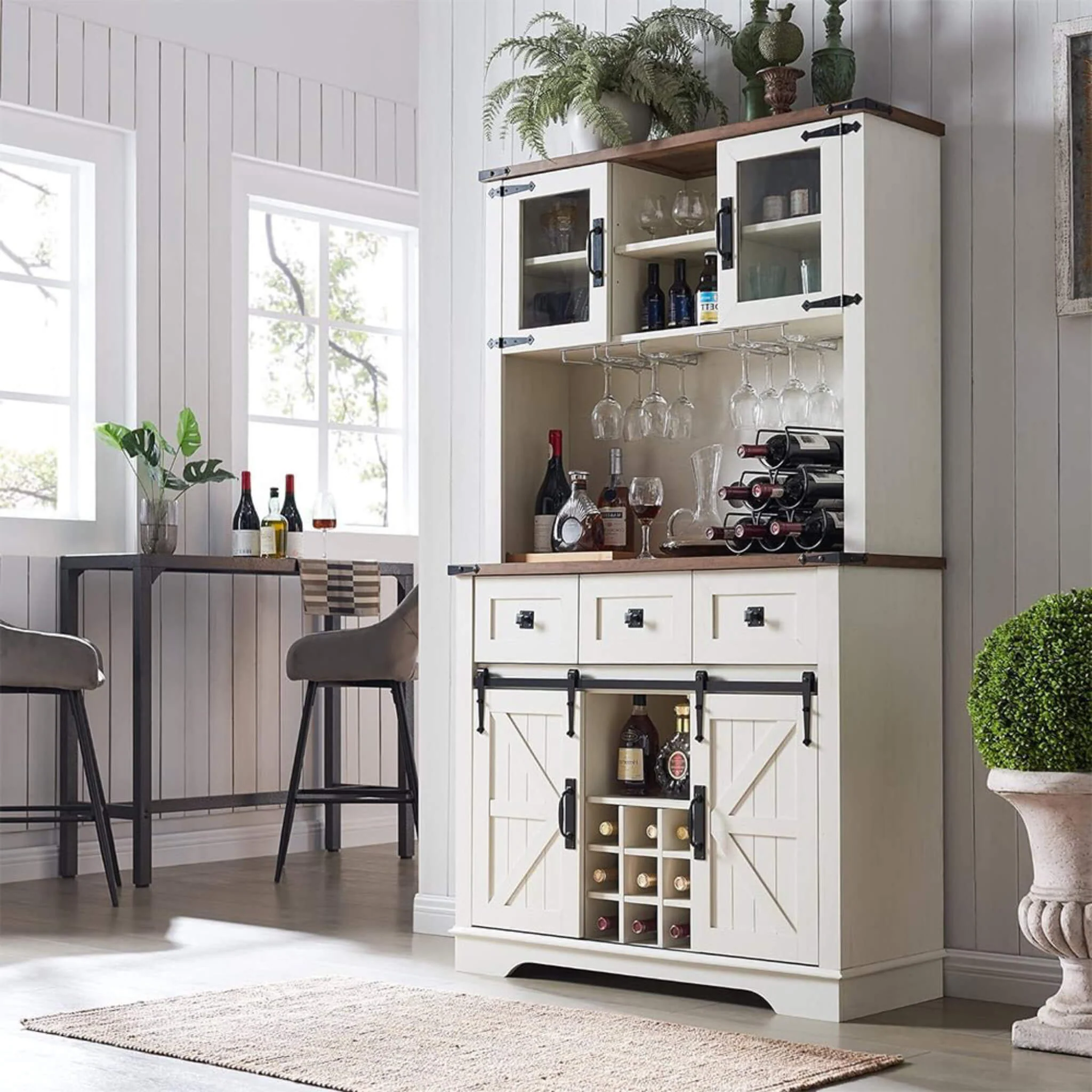 Nuvia Premium 72-Inch Home Bar Wine Cabinet W/ Sliding Barn Door (SAK12947) - Image 8