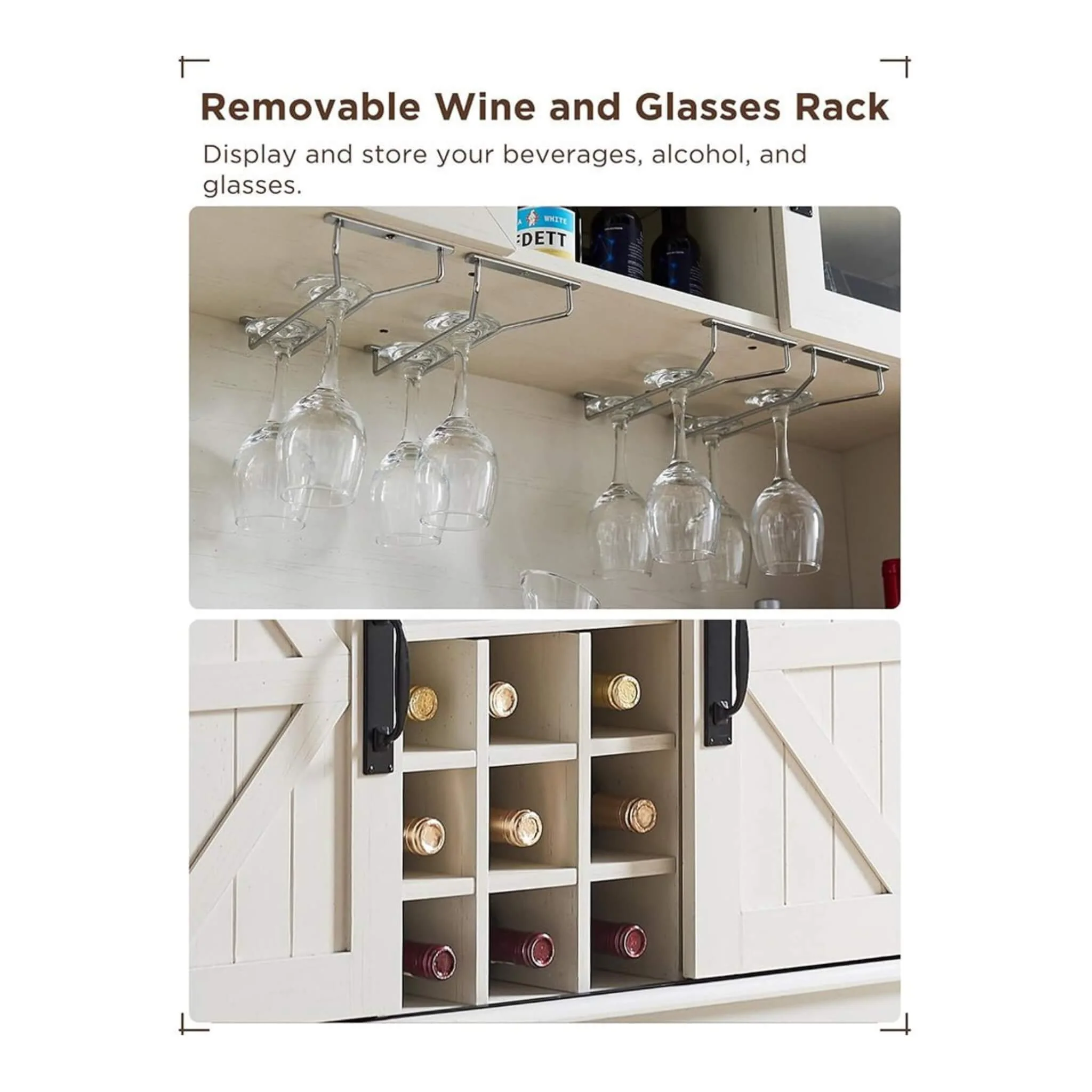 Nuvia Premium 72-Inch Home Bar Wine Cabinet W/ Sliding Barn Door (SAK12947) - Image 9