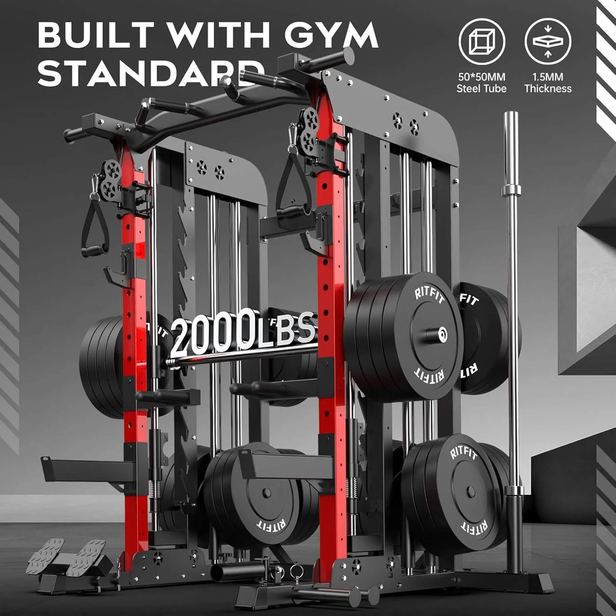 Rovix Premium 2000LBS All-In-One Squat Rack Power Cage With Smith Machine (SAK59213) - Image 10