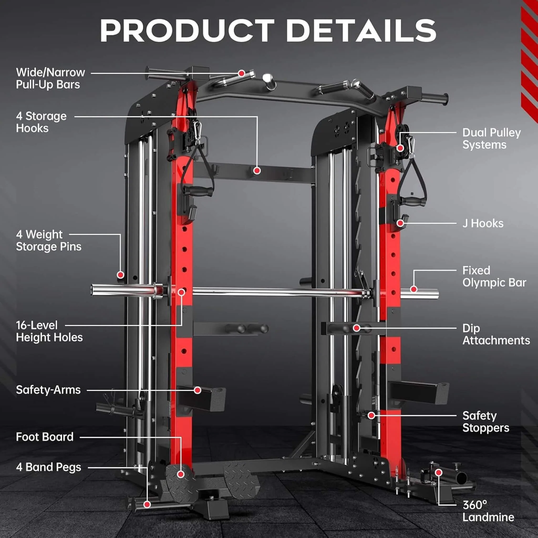 Rovix Premium 2000LBS All-In-One Squat Rack Power Cage With Smith Machine (SAK59213) - Image 5