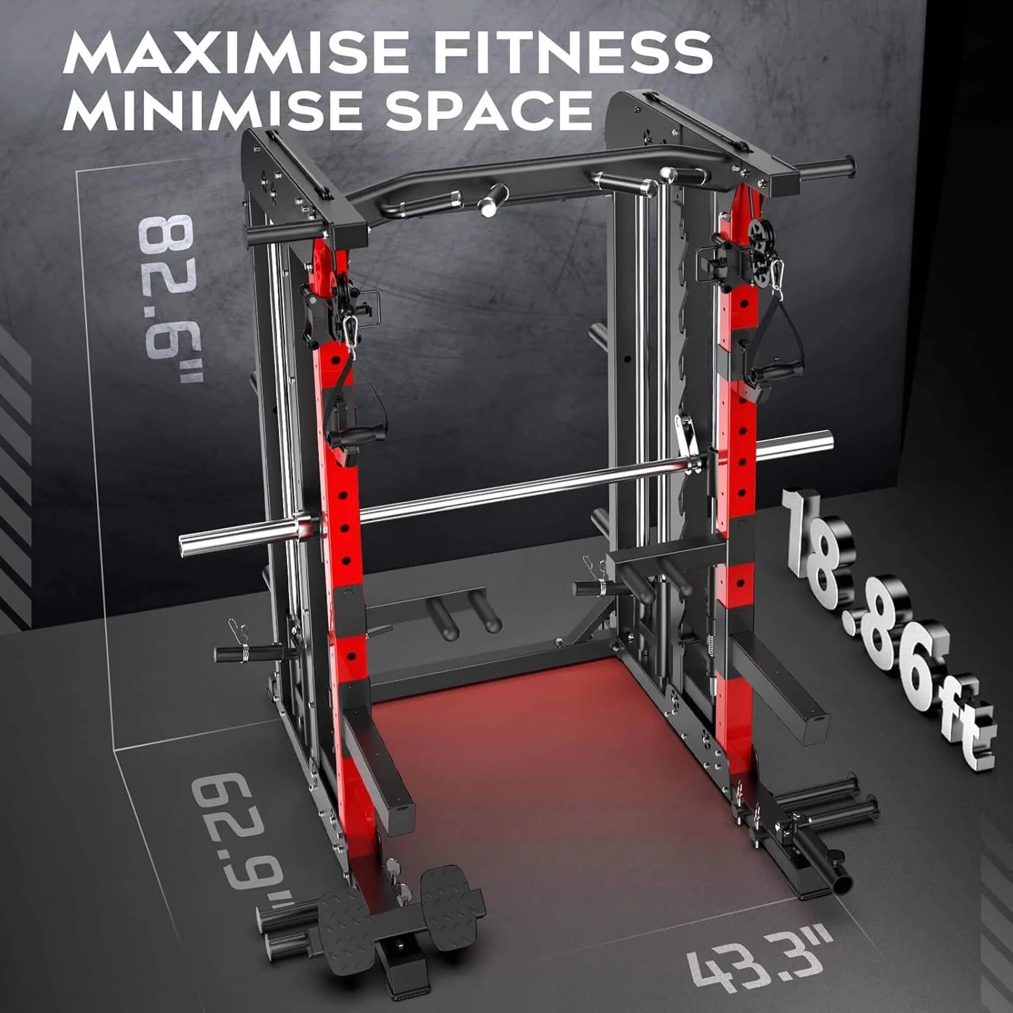 Rovix Premium 2000LBS All-In-One Squat Rack Power Cage With Smith Machine (SAK59213) - Image 7