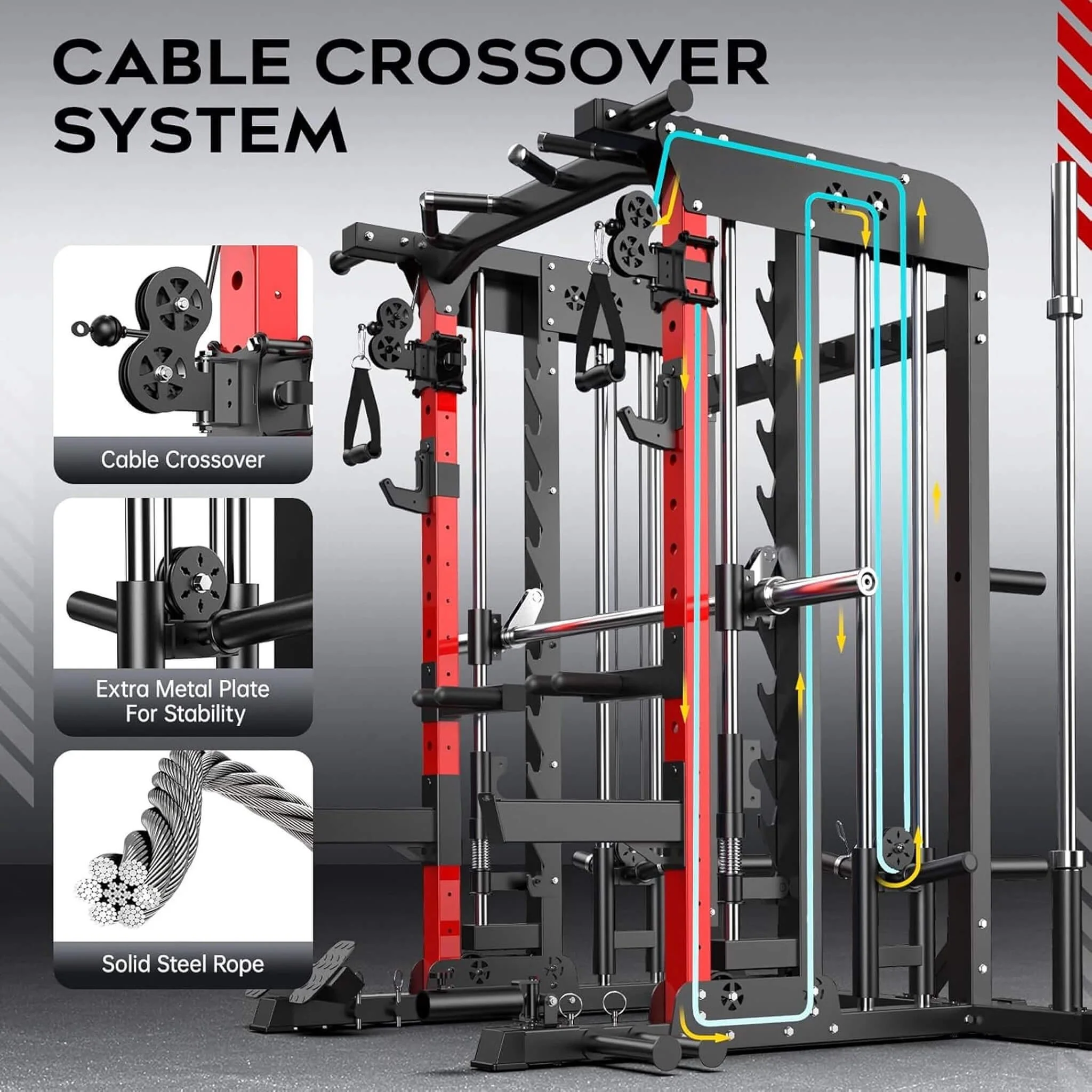 Rovix Premium 2000LBS All-In-One Squat Rack Power Cage With Smith Machine (SAK59213) - Image 9