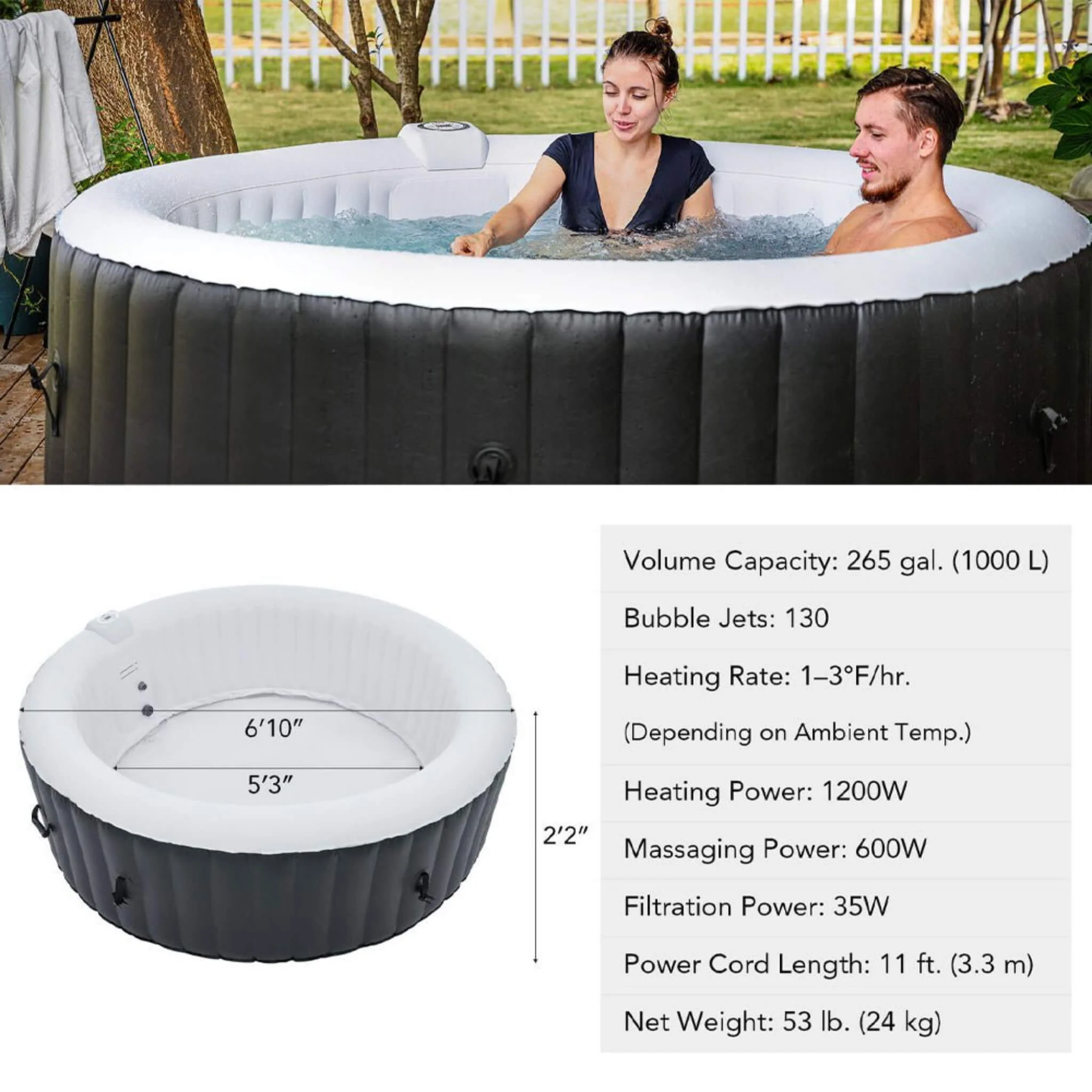Premium 7FT Blow Up 6-Person Sauna Pool Hot Tub With 130 Jets (SAK63510) - Image 12