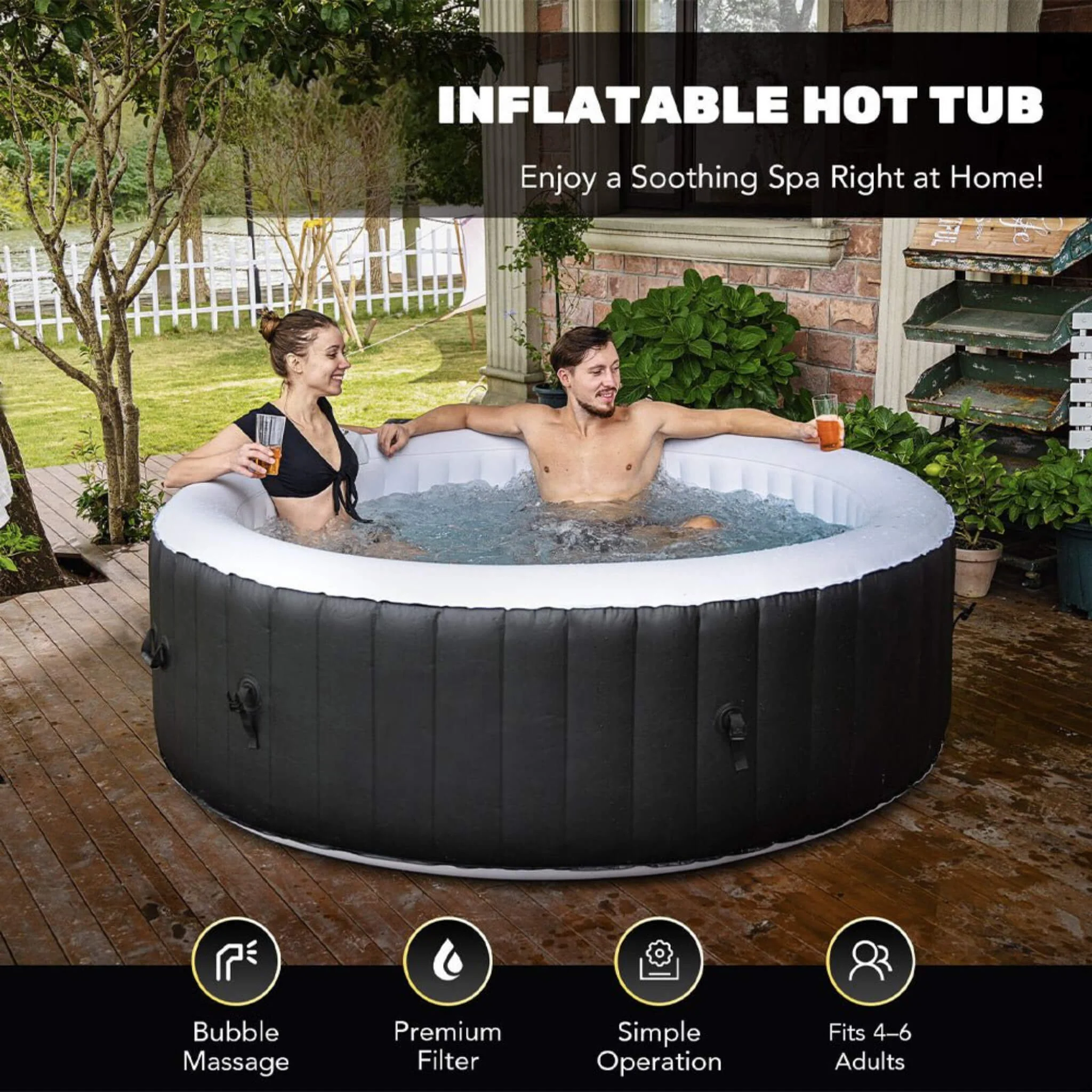 Premium 7FT Blow Up 6-Person Sauna Pool Hot Tub With 130 Jets (SAK63510) - Image 4
