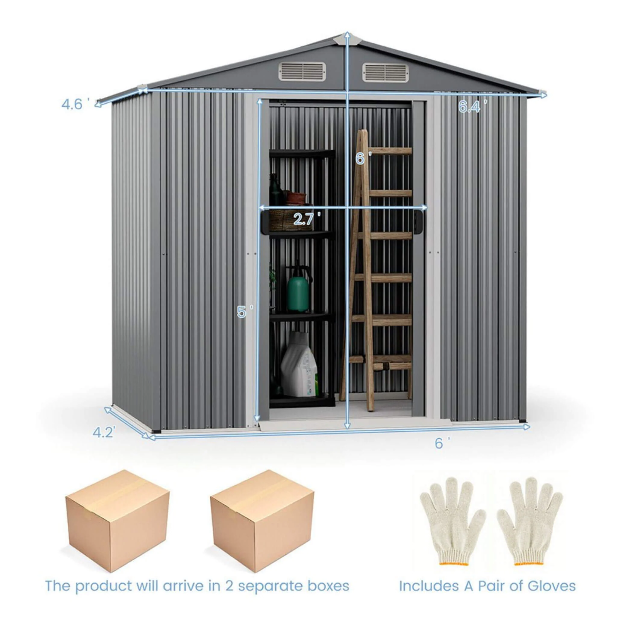 [04X06FT] Alora Premium Garden Galvanized Steel Storage Shed W/ Lockable Sliding Doors (SAK75842) - Image 11