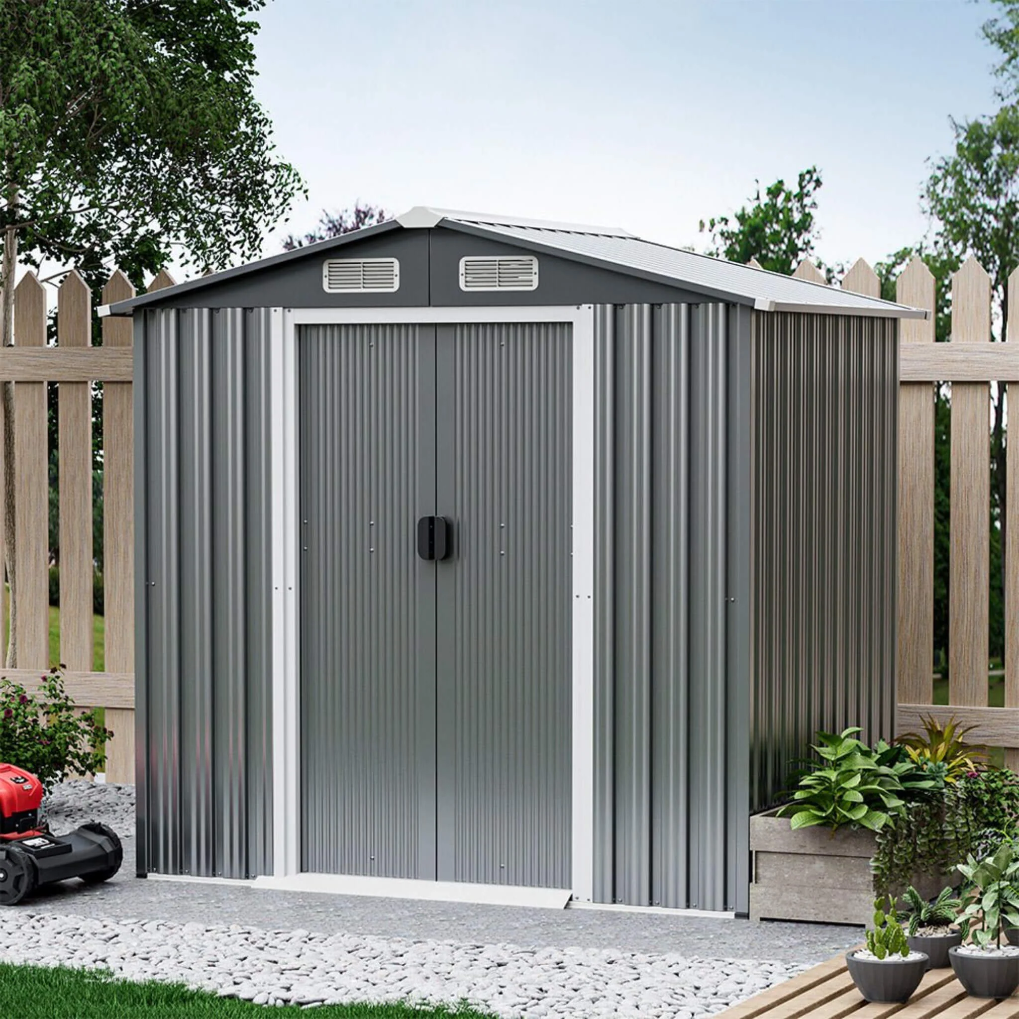 [04X06FT] Alora Premium Garden Galvanized Steel Storage Shed W/ Lockable Sliding Doors (SAK75842) - Image 12