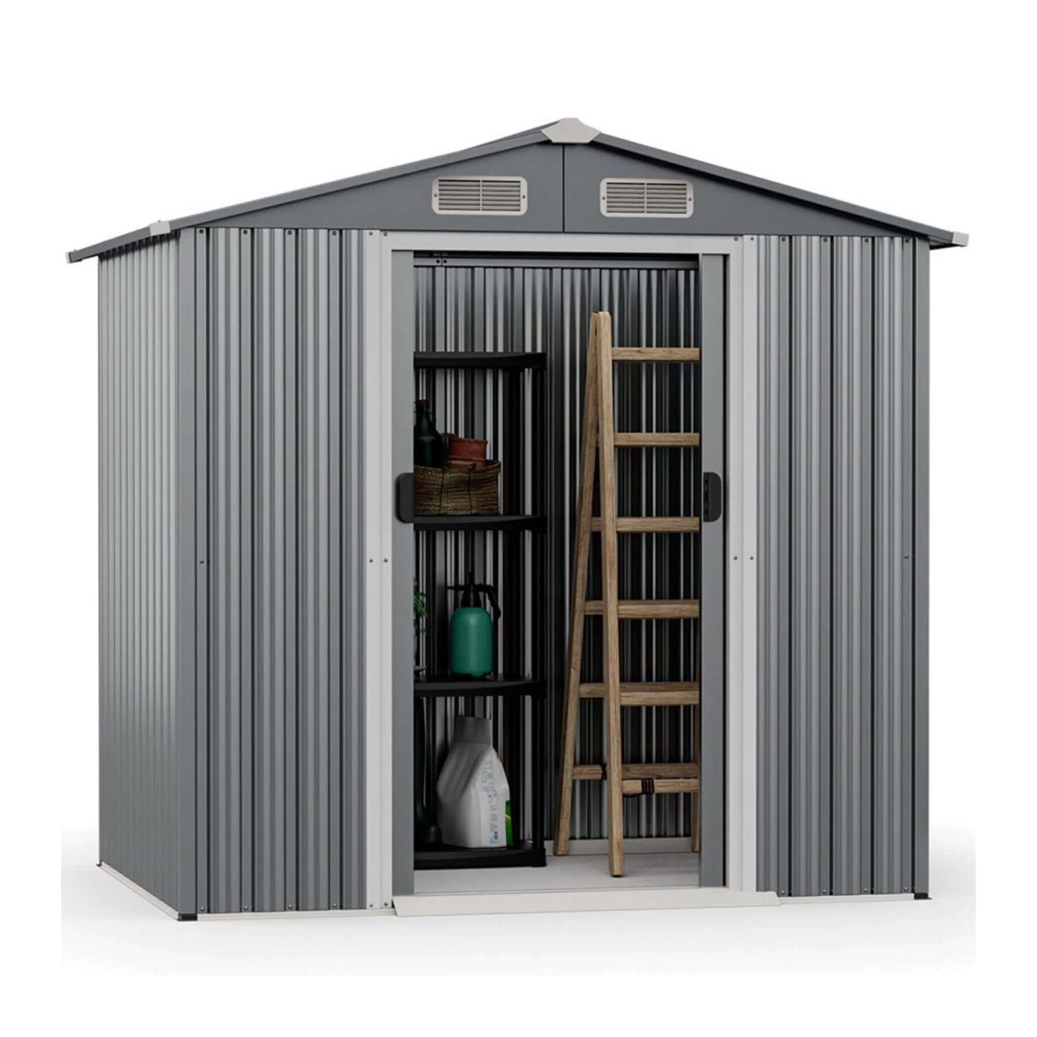 [04X06FT] Alora Premium Garden Galvanized Steel Storage Shed W/ Lockable Sliding Doors (SAK75842) - Image 3