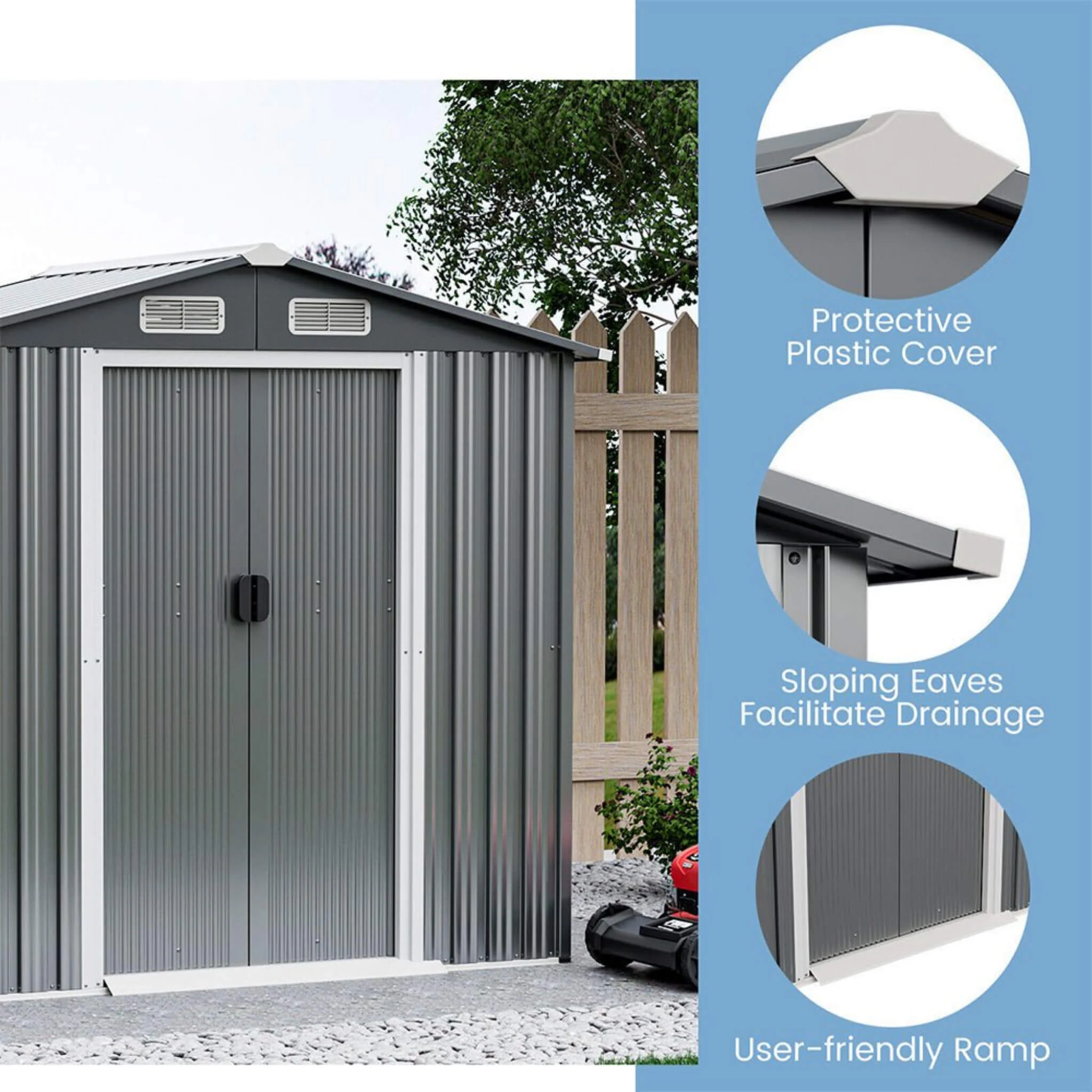 [04X06FT] Alora Premium Garden Galvanized Steel Storage Shed W/ Lockable Sliding Doors (SAK75842) - Image 4