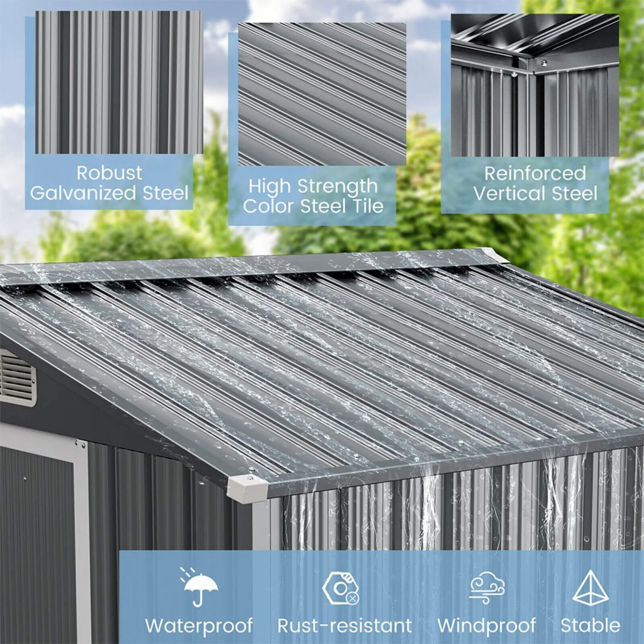 [04X06FT] Alora Premium Garden Galvanized Steel Storage Shed W/ Lockable Sliding Doors (SAK75842) - Image 6