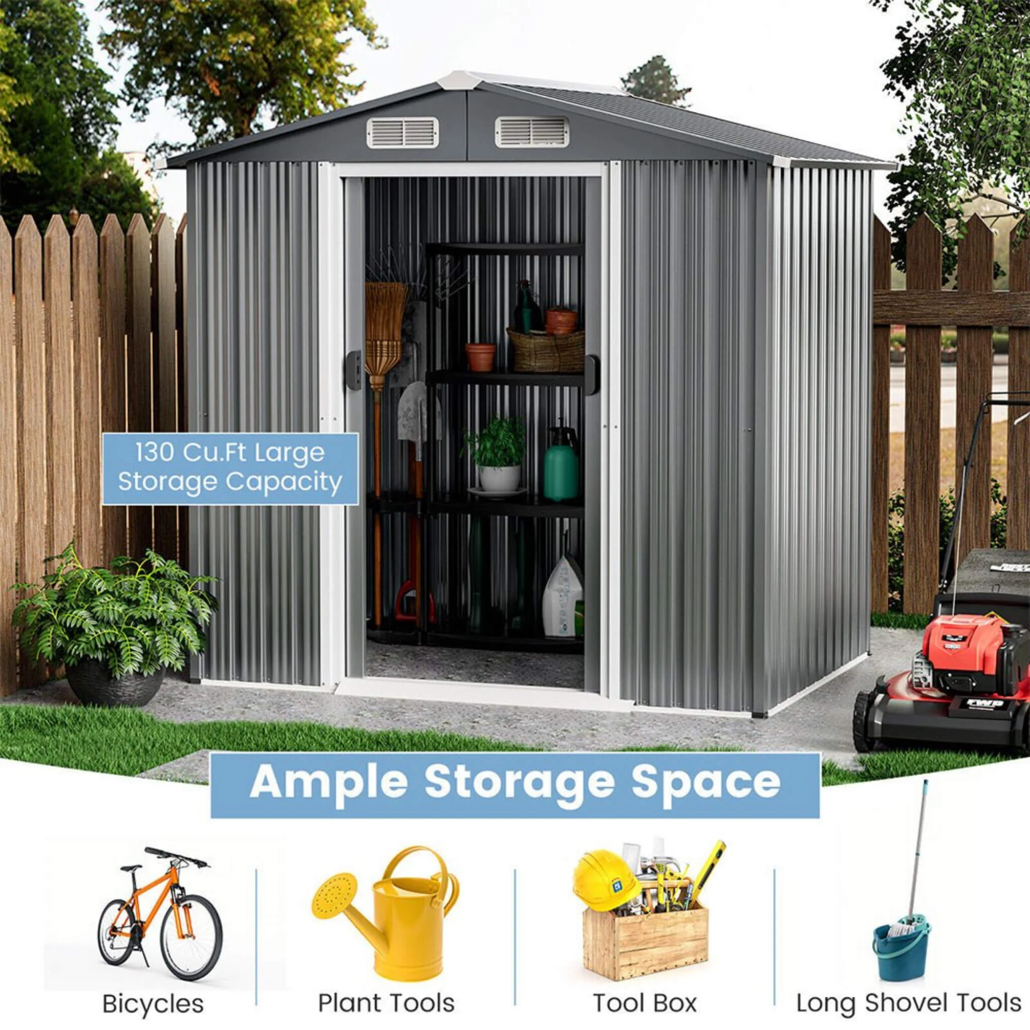[04X06FT] Alora Premium Garden Galvanized Steel Storage Shed W/ Lockable Sliding Doors (SAK75842) - Image 9