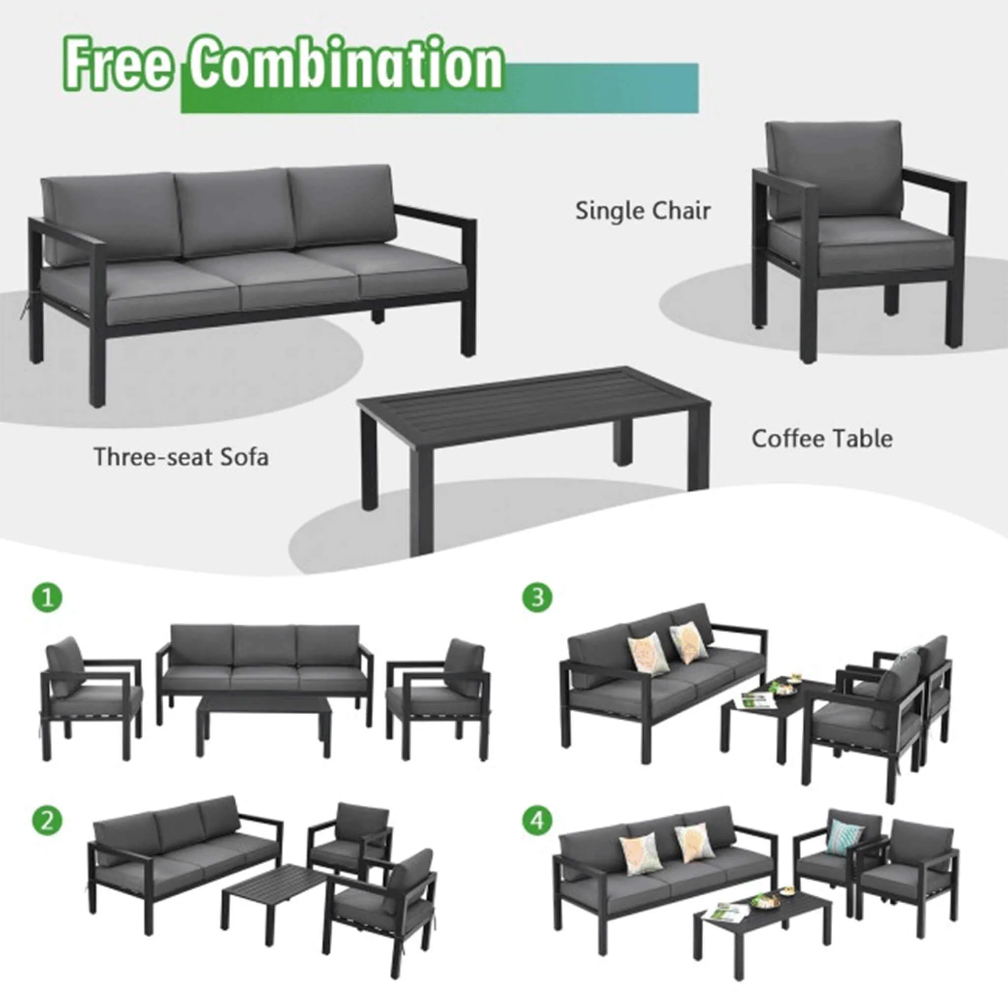 Alora 4-Piece Premium Outdoor Aluminum Furniture Set For Backyard & Poolside (SAK73532) - Image 13