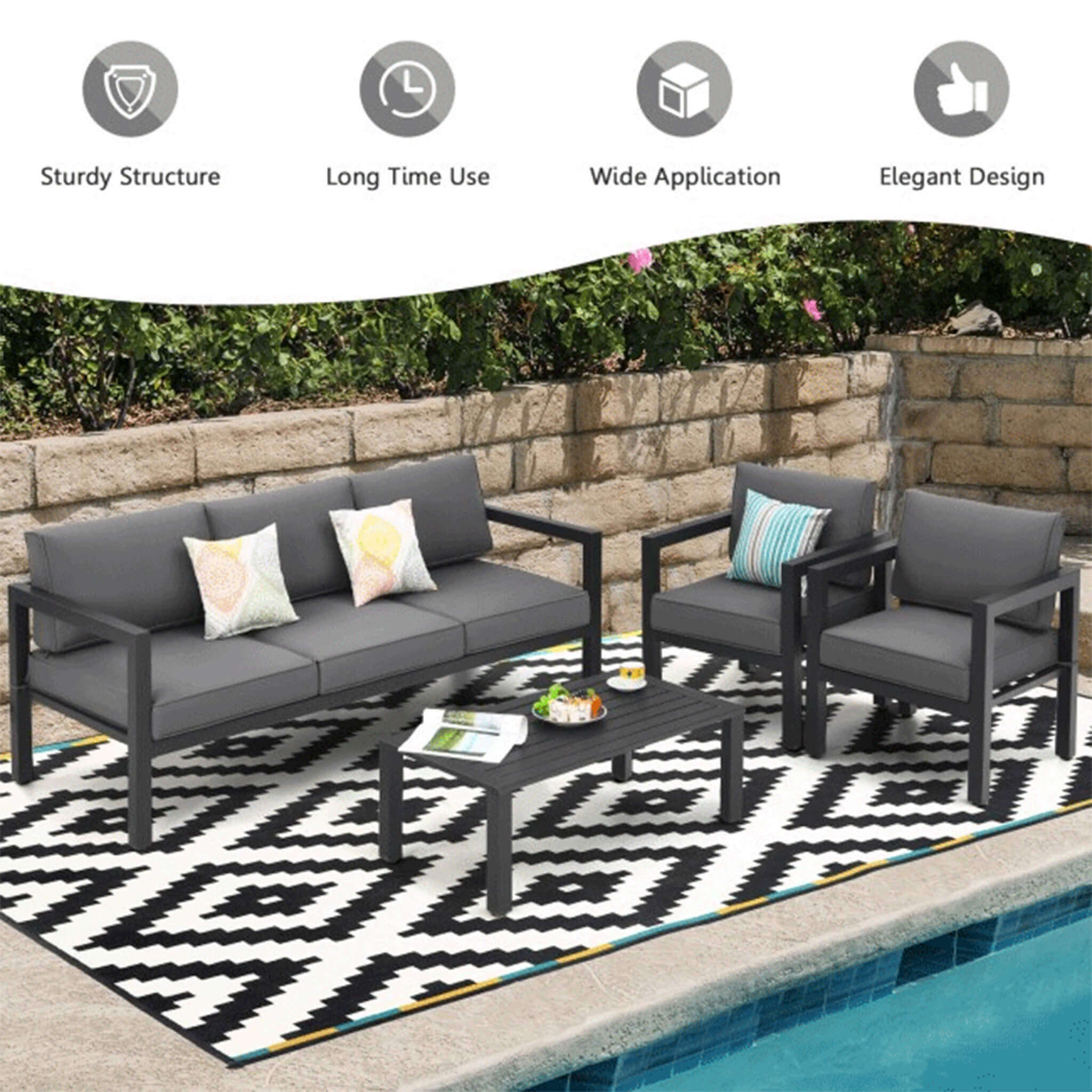 Alora 4-Piece Premium Outdoor Aluminum Furniture Set For Backyard & Poolside (SAK73532) - Image 6
