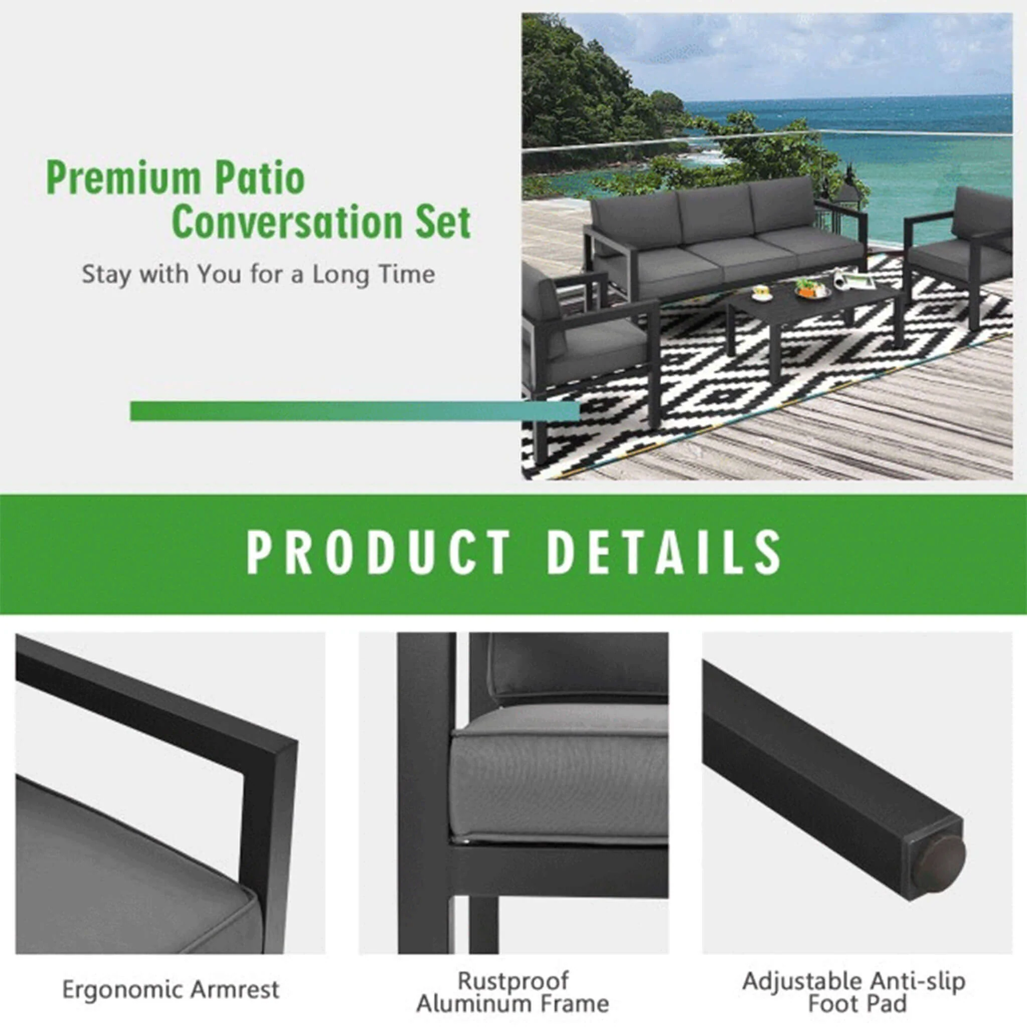 Alora 4-Piece Premium Outdoor Aluminum Furniture Set For Backyard & Poolside (SAK73532) - Image 7