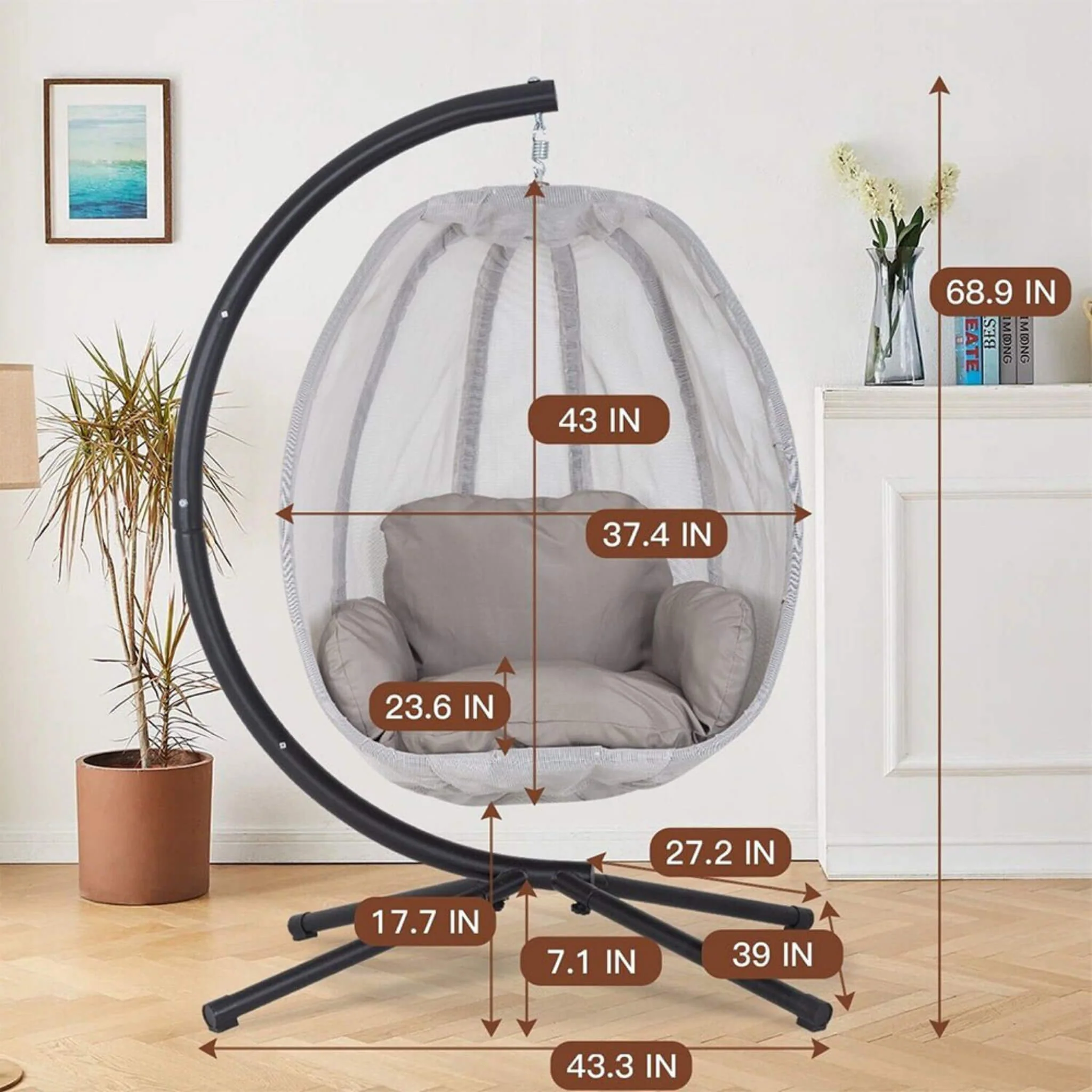 Alora Premium 70-Inch Outdoor Hammock Egg Swing Chair With Stand (SAK42317) - Image 10