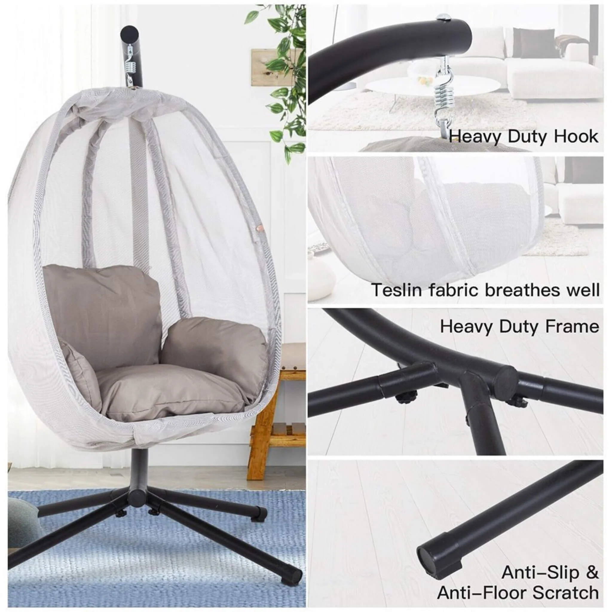 Alora Premium 70-Inch Outdoor Hammock Egg Swing Chair With Stand (SAK42317) - Image 6