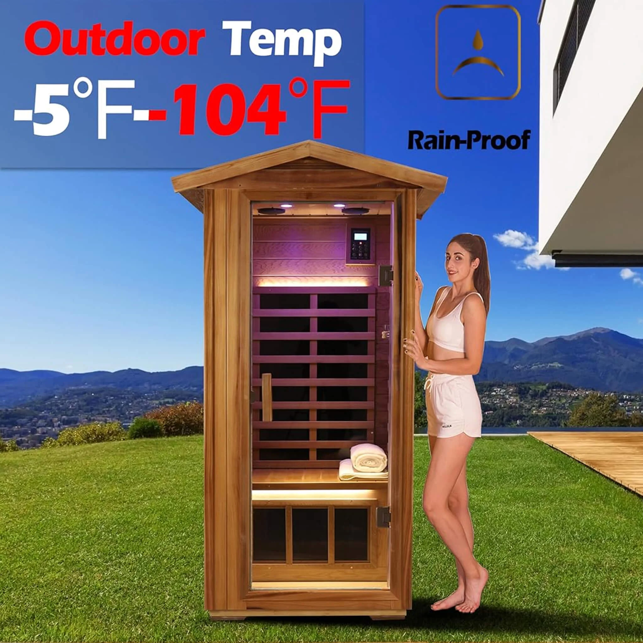 Thermora Xyra Premium 1-Person Outdoor Red Cedar Infrared Sauna With Low EMF, Chromotherapy And Bluetooth (SAK32783) - Image 5