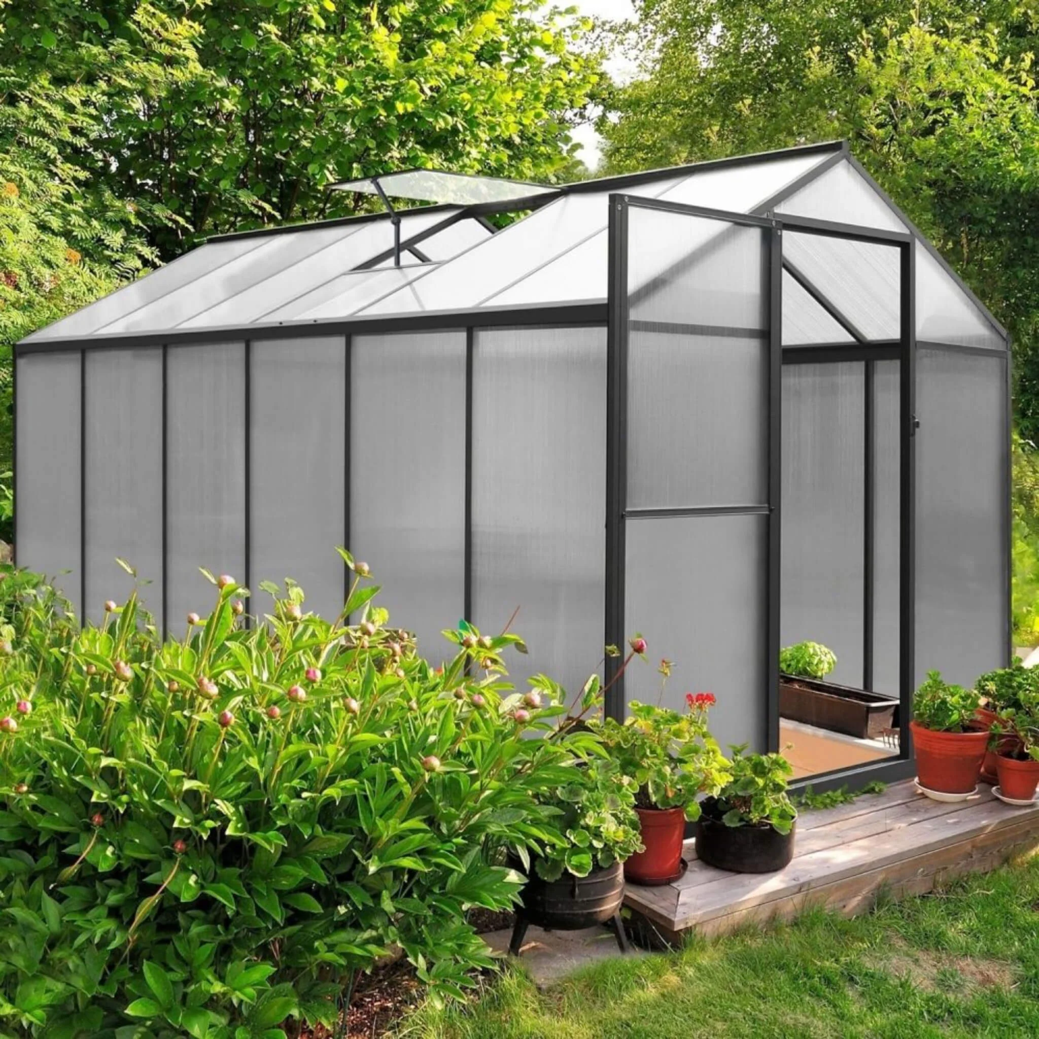 [06X12FT] Premium Polycarbonate Gray Walk-In Greenhouse Kit With Adjustable Vent And Lockable Door (SAK35264) - Image 10