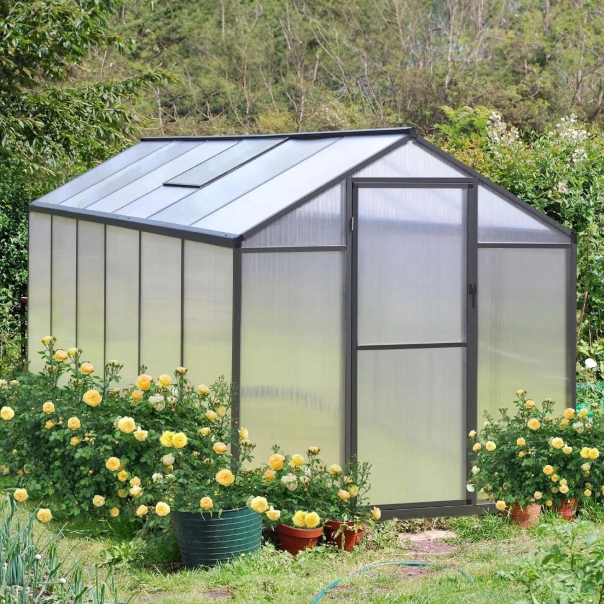 [06X12FT] Premium Polycarbonate Gray Walk-In Greenhouse Kit With Adjustable Vent And Lockable Door (SAK35264) - Image 4