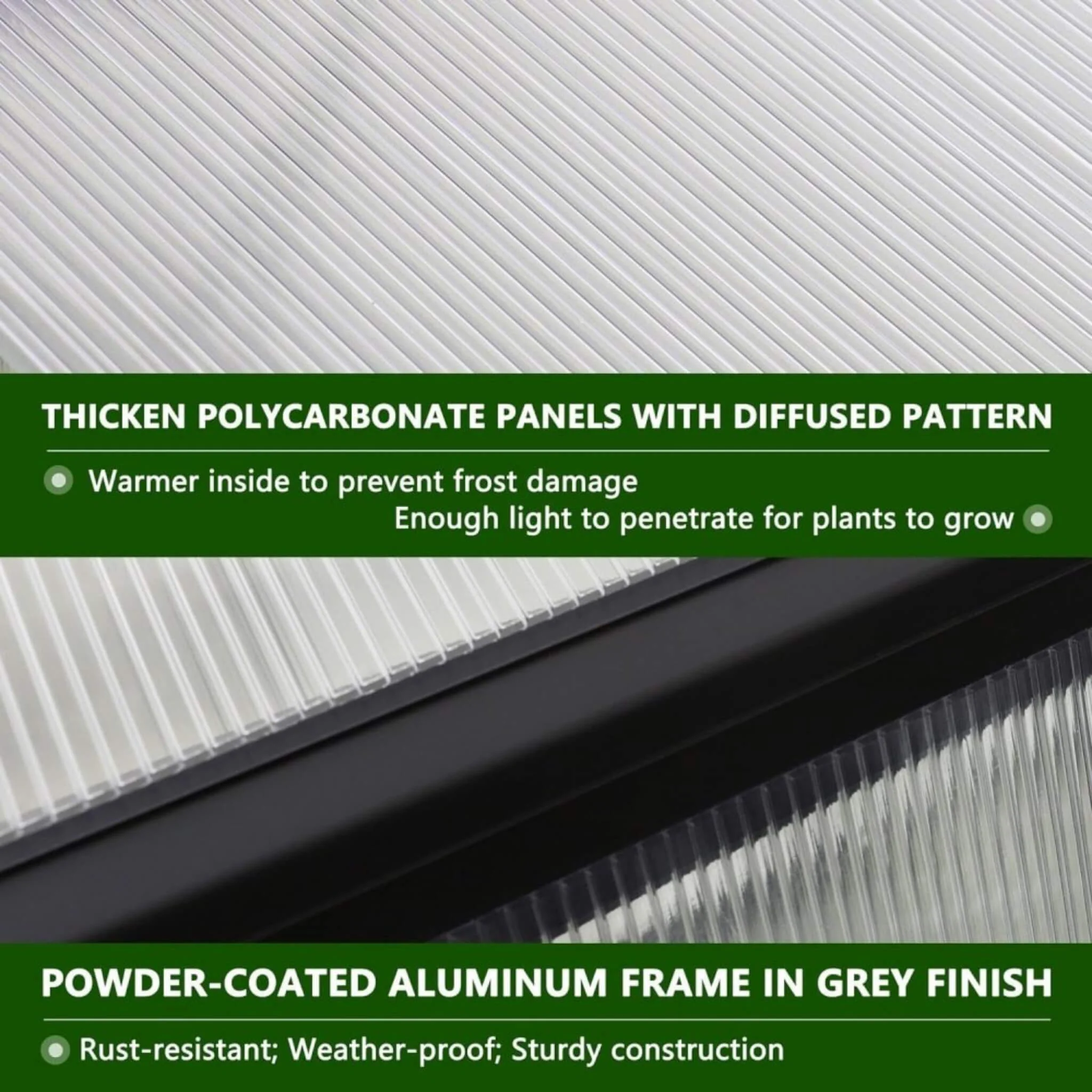 [06X12FT] Premium Polycarbonate Gray Walk-In Greenhouse Kit With Adjustable Vent And Lockable Door (SAK35264) - Image 5
