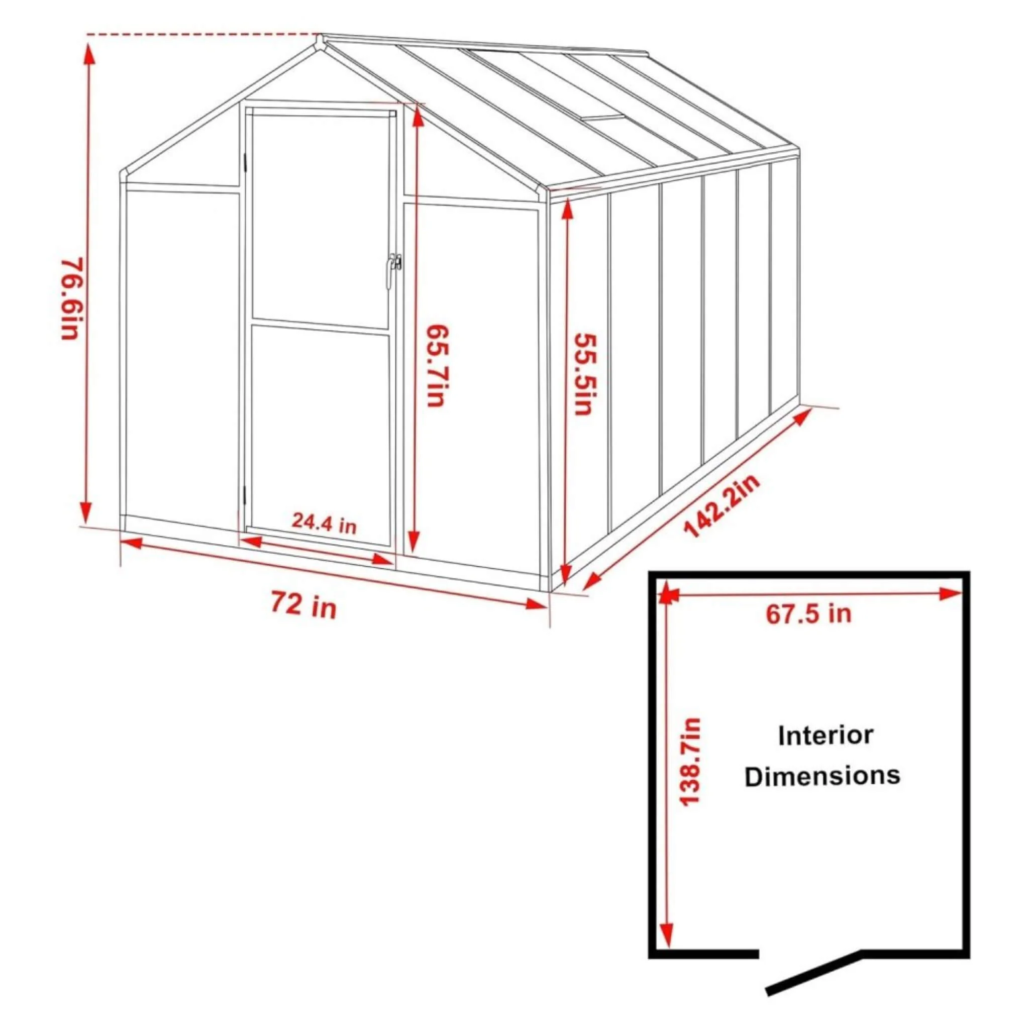 [06X12FT] Premium Polycarbonate Gray Walk-In Greenhouse Kit With Adjustable Vent And Lockable Door (SAK35264) - Image 8