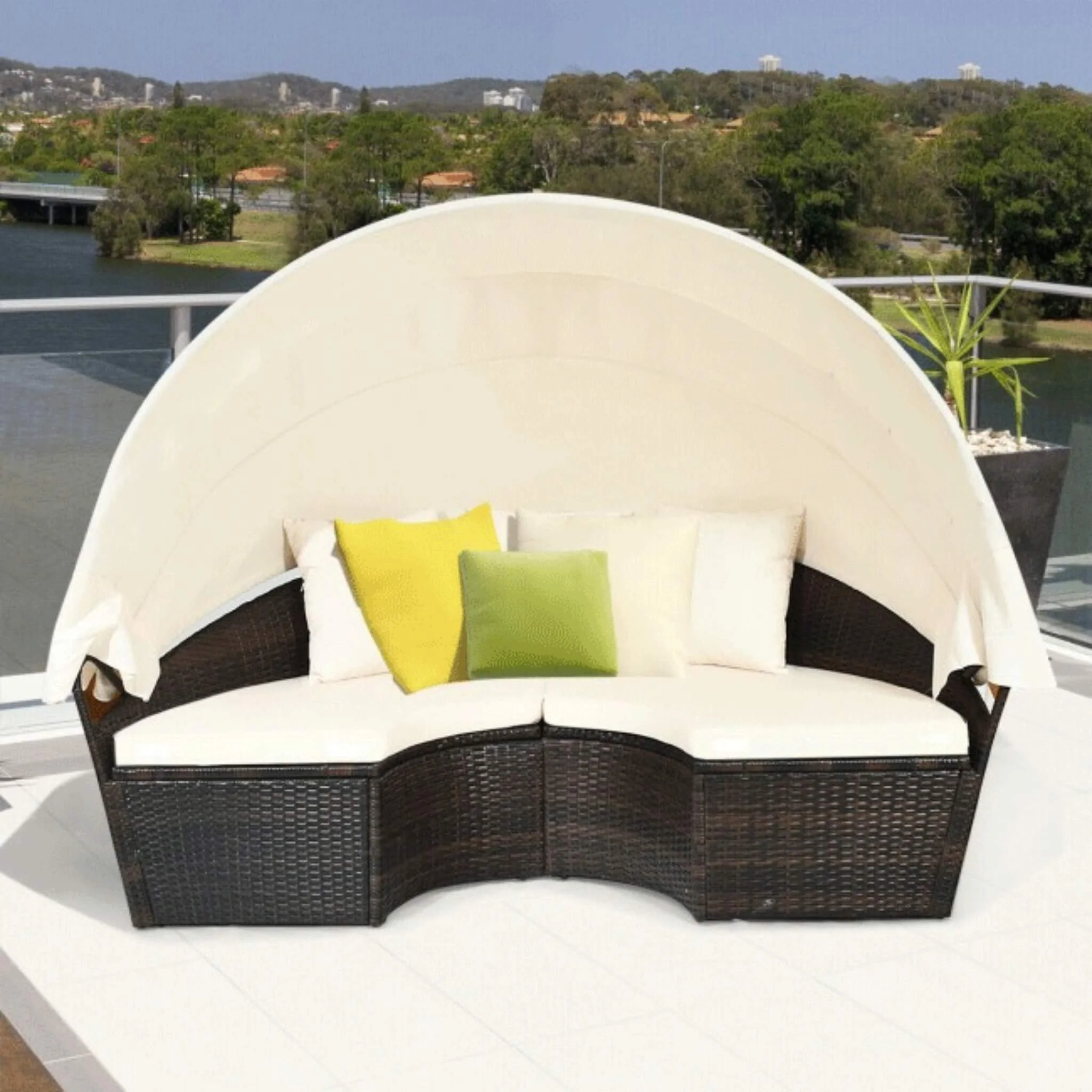 Alora Premium 76-Inch Round Outdoor Patio Rattan Daybed W/ Canopy & Table (SAK96418) - Image 11
