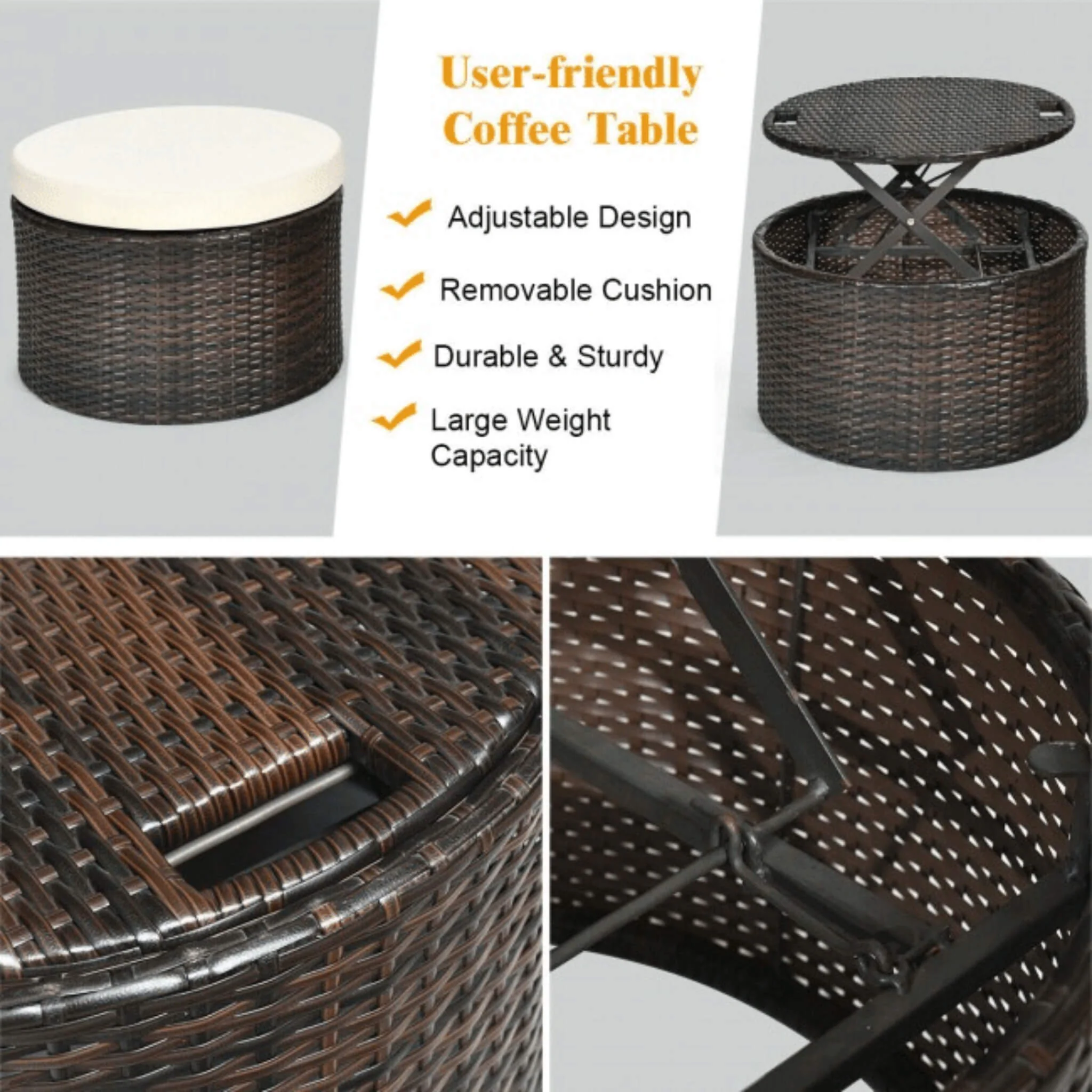 Alora Premium 76-Inch Round Outdoor Patio Rattan Daybed W/ Canopy & Table (SAK96418) - Image 12